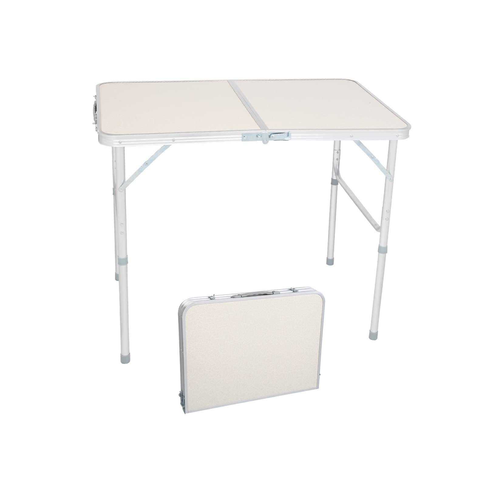 Lightweight Folding Table 3ft - Portable Aluminum Camping Desk with Adjustable Height - Compact Rectangle Table for Indoor Outdoor Use - Perfect for Camping, Beach, Backyard BBQ, Picnic, Parties & Home Office (White)