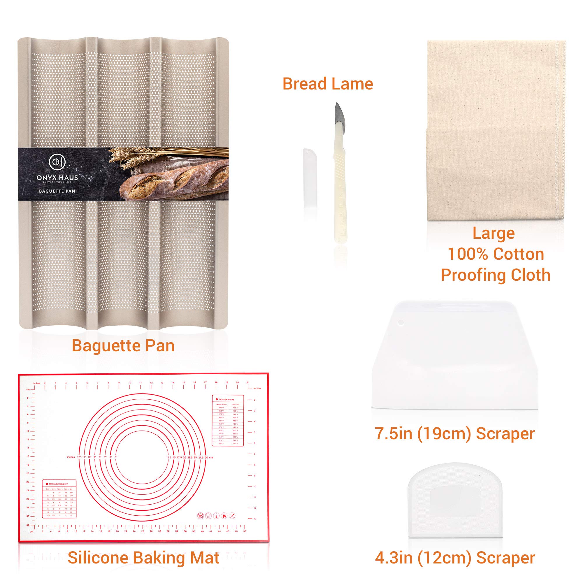 French Bread Baking Kit - Nonstick Baguette Pan, Silicone Baking Mat, Dough Cutter, Bread Lame & Proofing Cloth - Complete Homemade Bread Making Set for Beginners & Bakers | Perfect for French Bread, Artisan Loaves & Family Baking