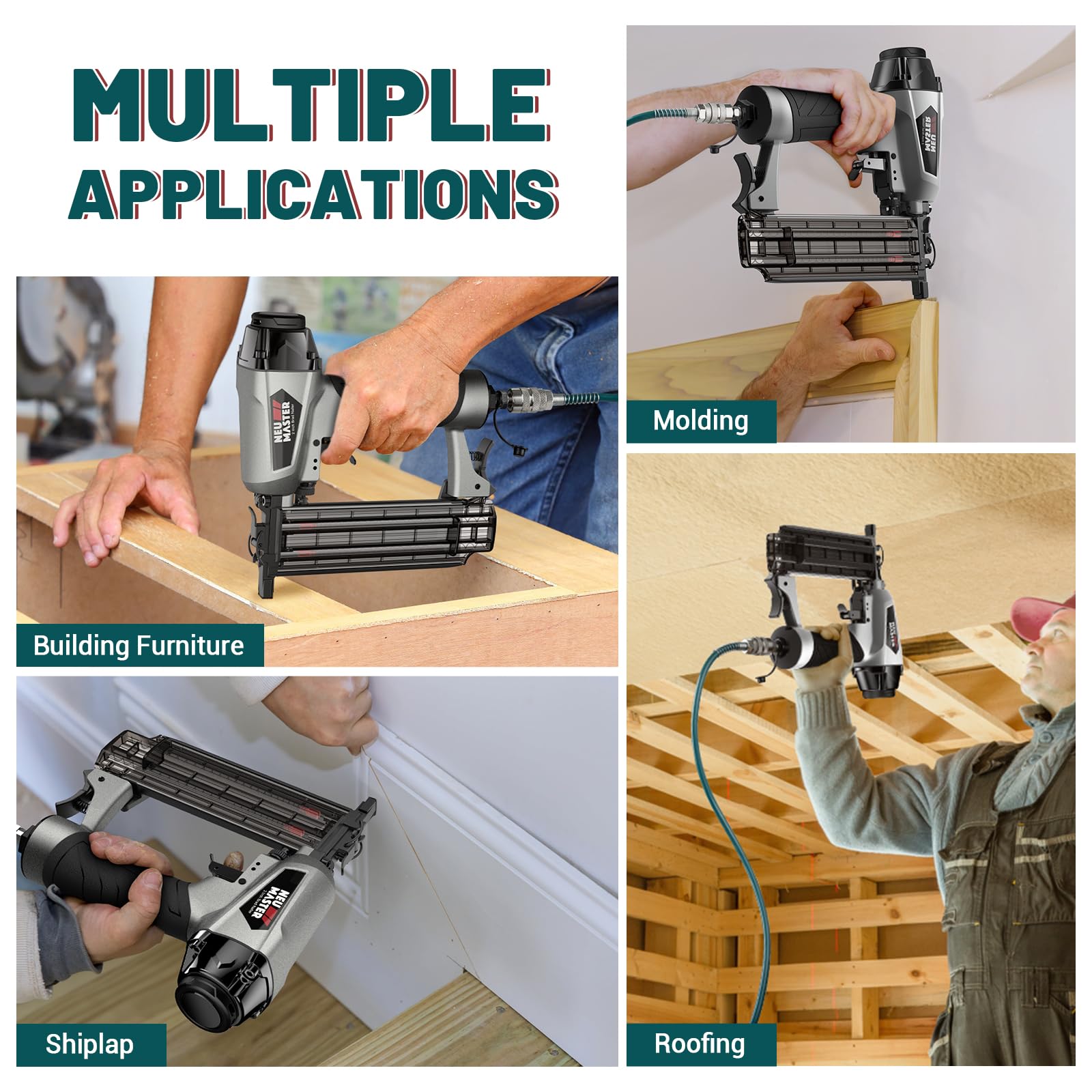NEU MASTER 18 Gauge Pneumatic Brad Nailer - Professional Nail Gun for Woodworking & Carpentry (Fires 5/8