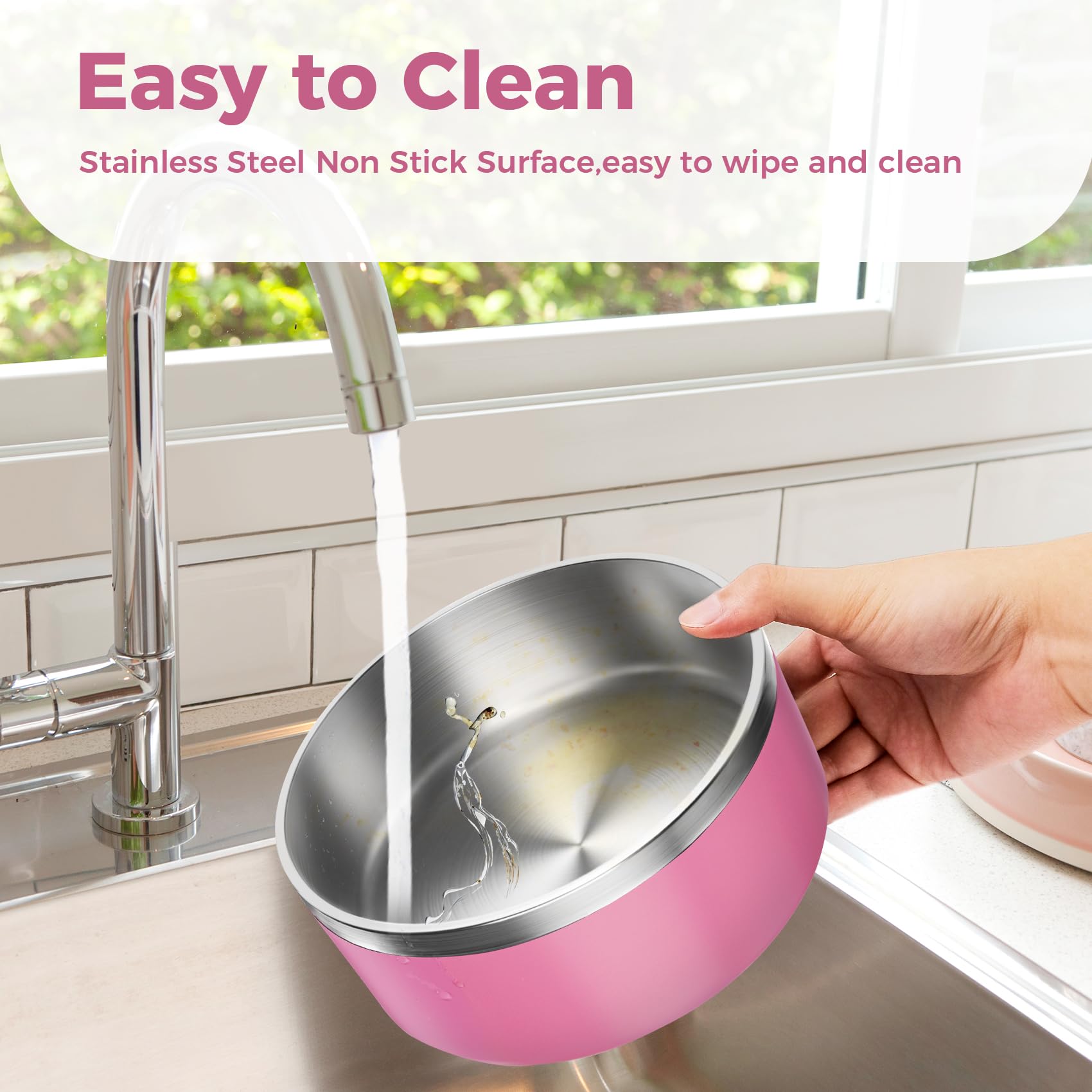 LIHONG Stainless Steel Dog Bowls - Non-Slip, Insulated Pet Food & Water Bowl for Small & Medium Dogs - Rustproof, 40oz, Pink - Perfect for Indoor/Outdoor Feeding & Travel Use