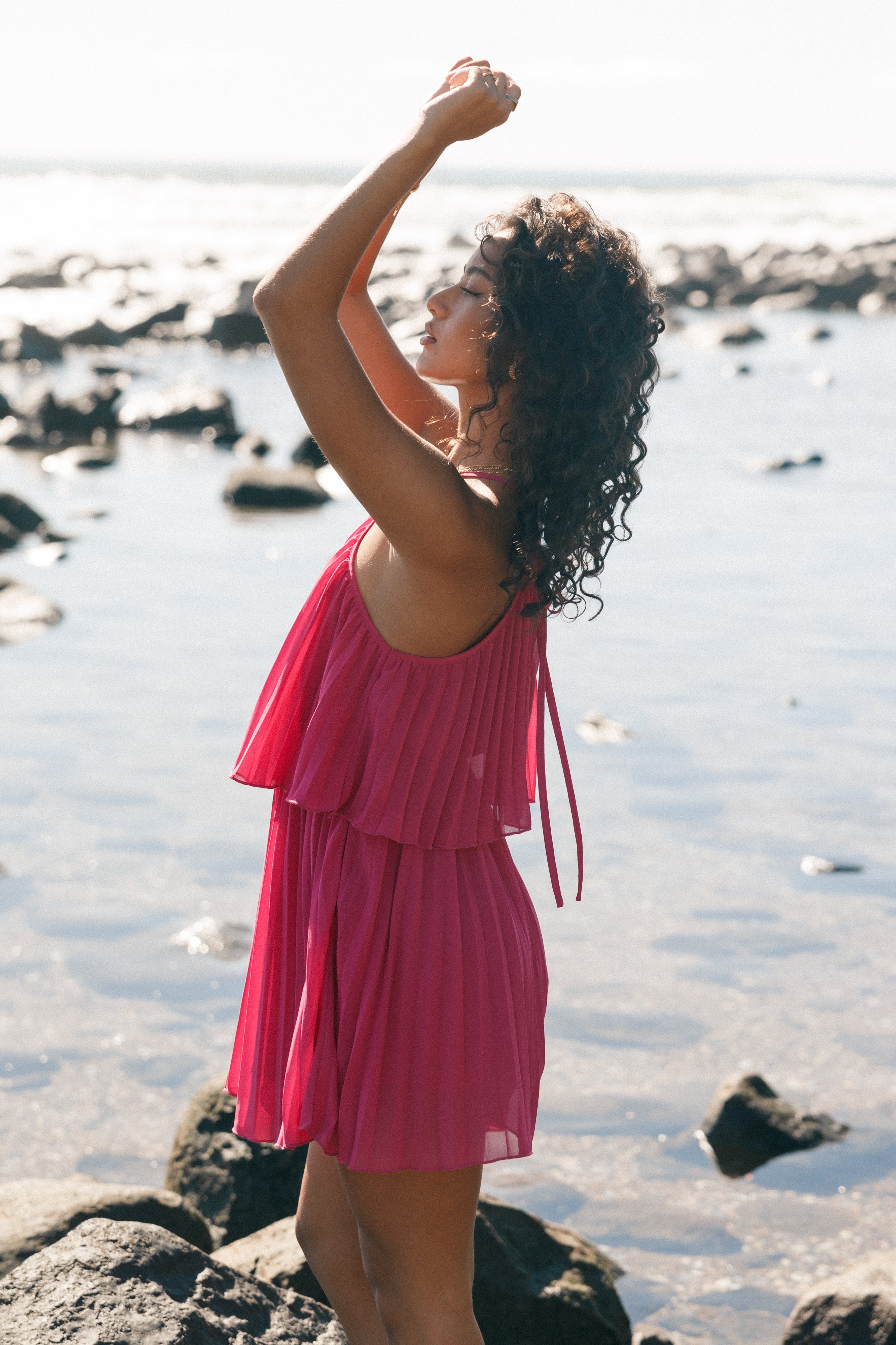 Gia Pleated Halterneck Mini Dress in Hot Pink - Sexy Summer Party Outfit for Women, Clubwear, Date Night & Vacation Dresses