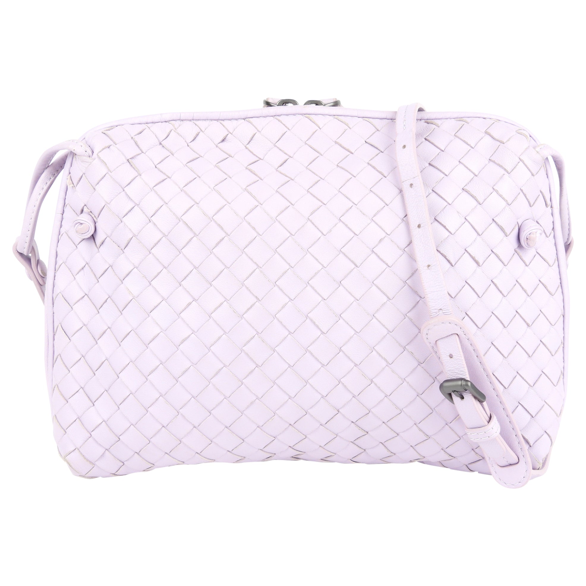 Bottega Veneta Intrecciato Leather Zip Shoulder Bag in Pastel Purple | Luxury Crossbody Purse for Women | Perfect for Work, Travel & Evening Events