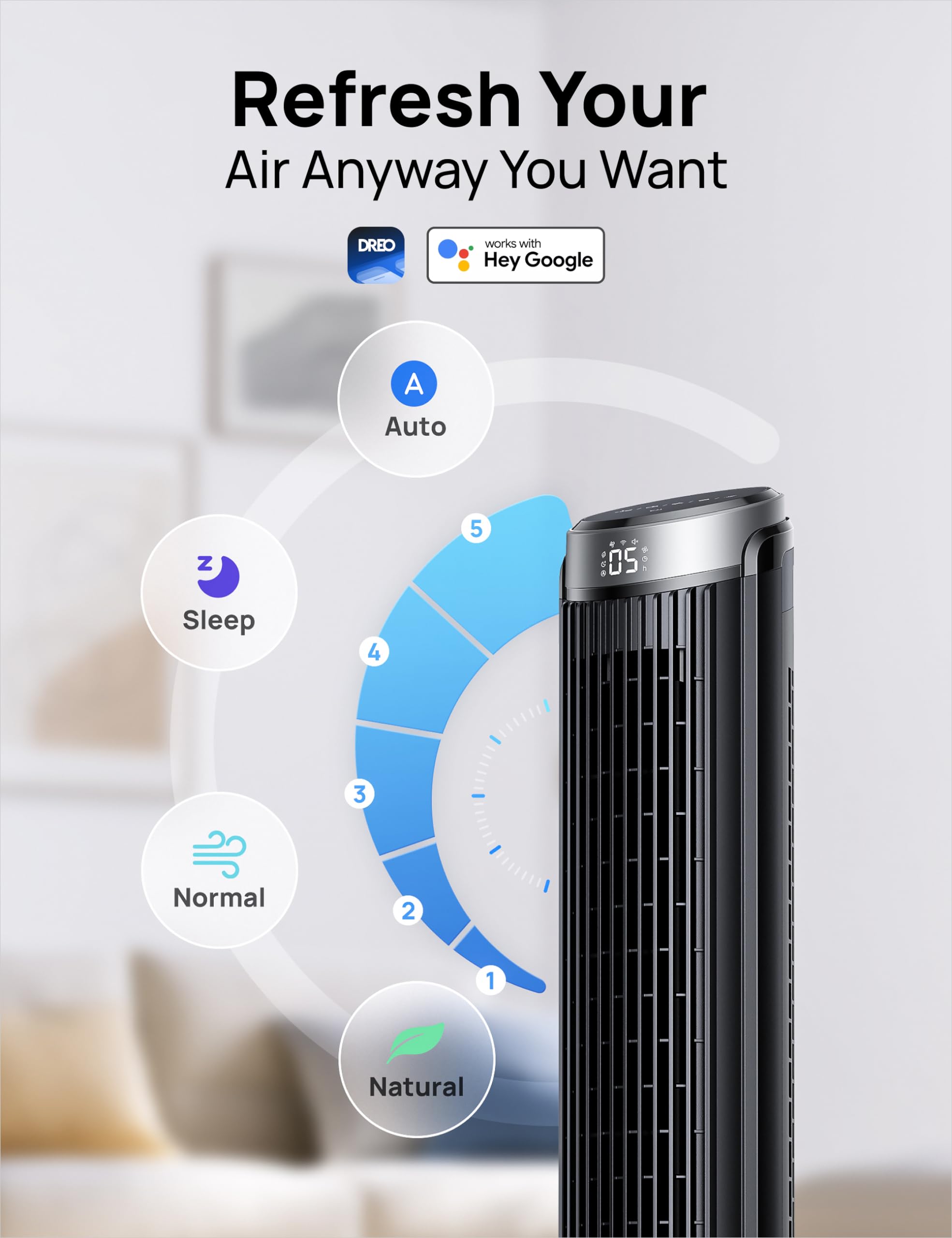 Dreo Smart Tower Fan for Bedroom & Office, 40