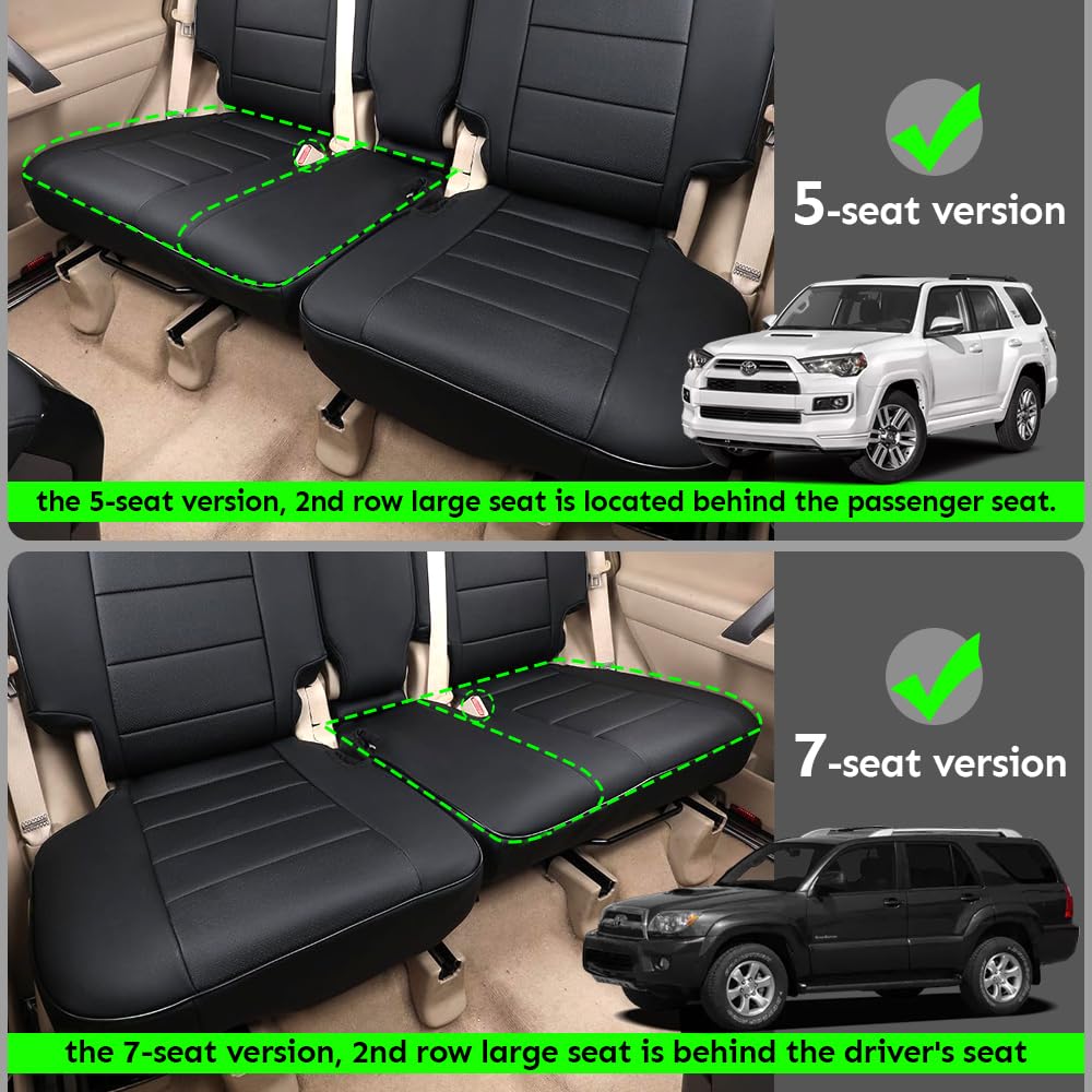 EKR Custom Fit Waterproof Leather Car Seat Covers for Toyota 4Runner 2010-2024 - Full Set 5 Seats (Black/Gray) - Front & Back Seat Protectors for Comfort & Durability - Perfect for Off-Roading, Camping & Daily Commute