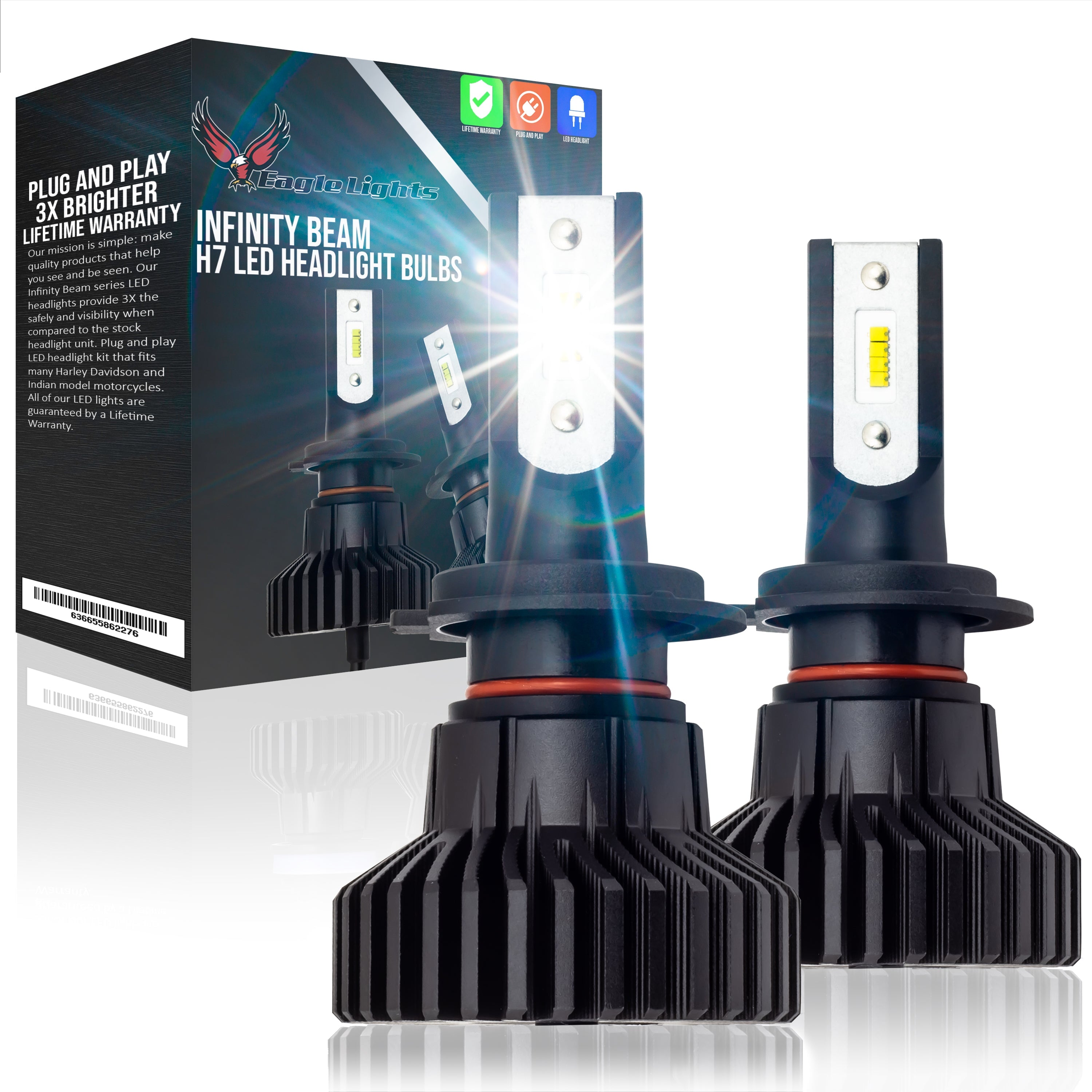 Eagle Lights Infinity Beam H7 LED Headlight Bulb 2 Pack - High & Low Beam Conversion Kit for Cars, Trucks, SUVs - Super Bright 6000K White Light for Night Driving & Off-Road Adventures