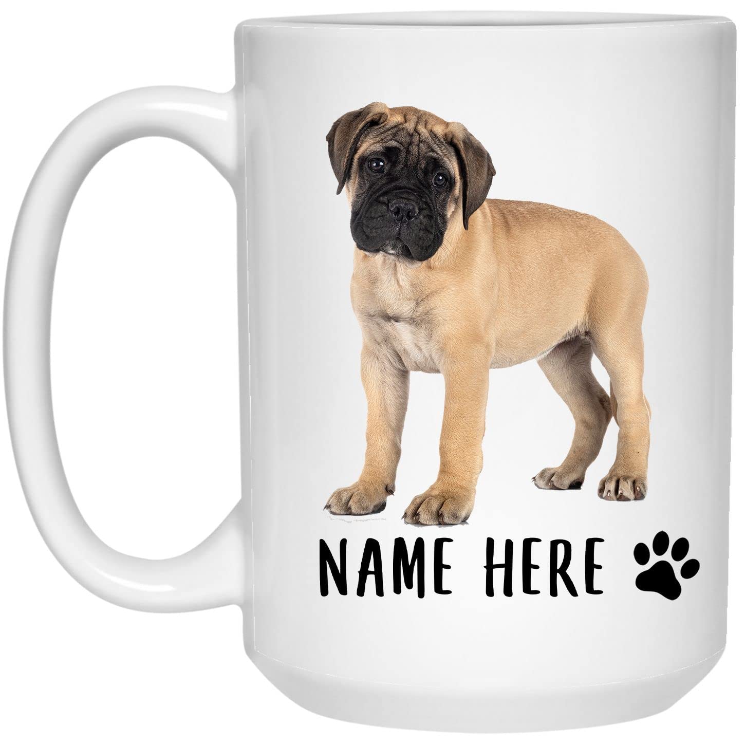Custom Personalized Name Bullmastiff Puppy Fawn Coffee Mug 15oz - Unique Ceramic Cup Gift for Dog Lovers, Women & Men - Perfect for Christmas, Birthday, Office Use & Dog-Themed Parties