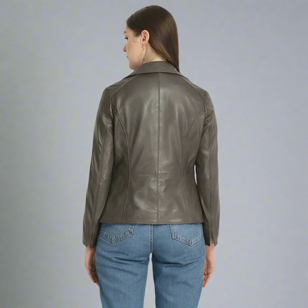 BOL Women's Classic Open Collar Leather Jacket – Stylish Faux Leather Motorcycle Jacket for Casual Outfits & Fall Fashion