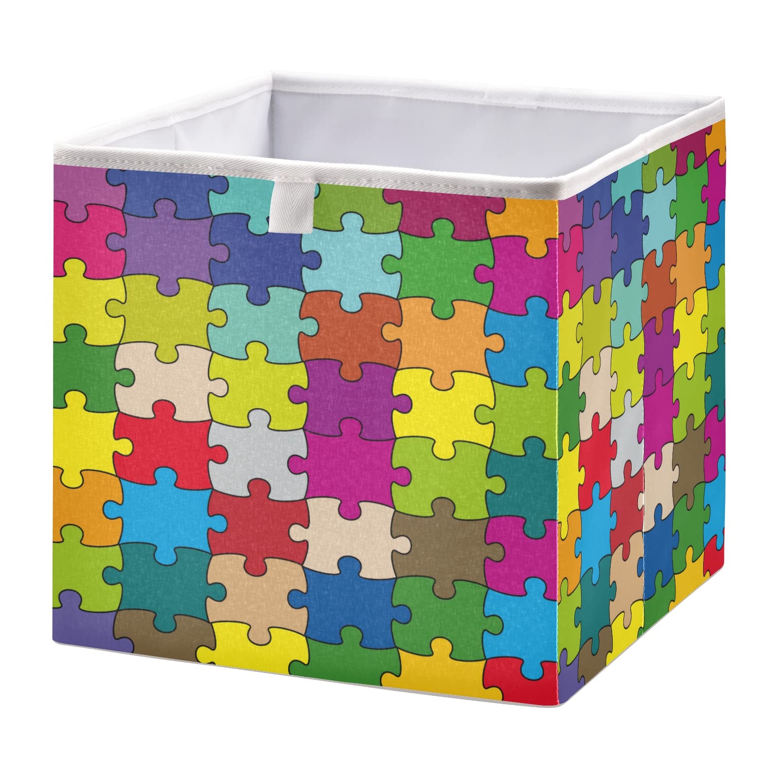 Poeticcity Colorful Puzzle Pattern Collapsible Storage Basket - Foldable Rectangular Organizer Bin for Toys, Clothes & Nursery | Easy Assembly Home & Office Organization Solution