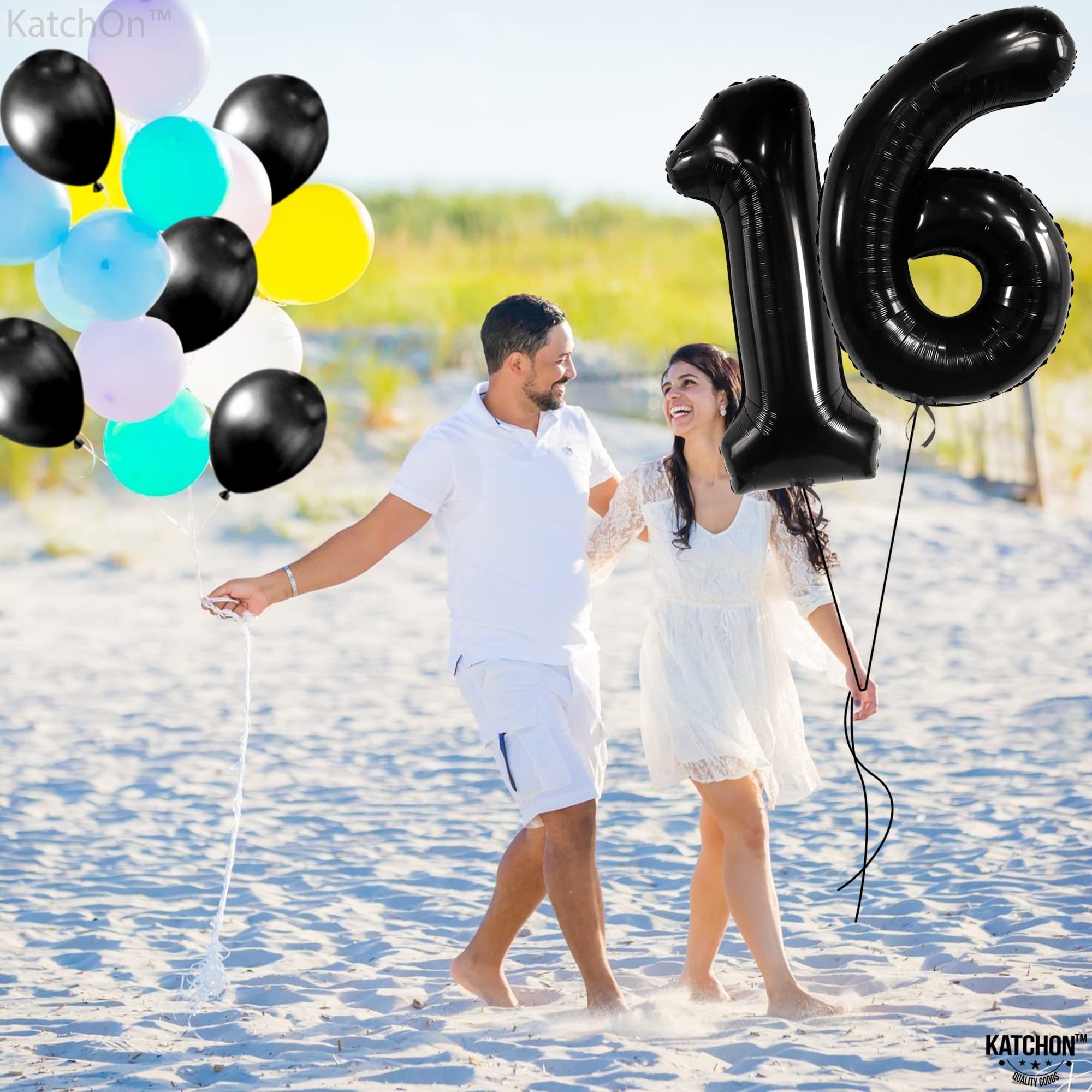 KatchOn 40 Inch Giant Black 16 Balloon Numbers - Sweet 16 Birthday Decorations for Boys & Girls | Large Foil Number Balloons for 16th Birthday Party Decor, Backdrop, Photo Booth & Celebration