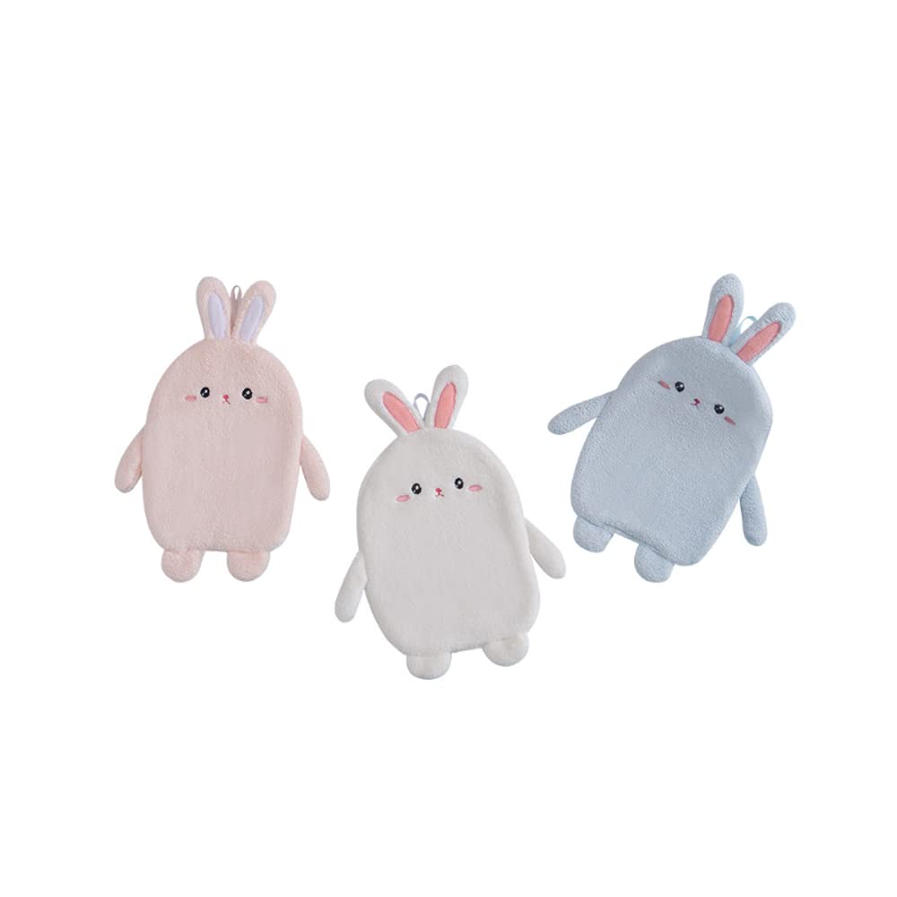 Funny Cartoon Rabbit Hand Towels for Kids - Soft Bath & Kitchen Towels Set of 3 (3 Colors) - Perfect for Bathroom Decor, Kitchen Use & Gifts