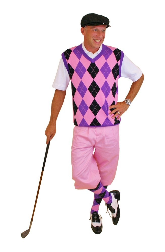 Men's Stylish Pink, Black & Purple Golf Outfit - Breathable Performance Polo & Shorts Set for Summer Golfing & Casual Wear