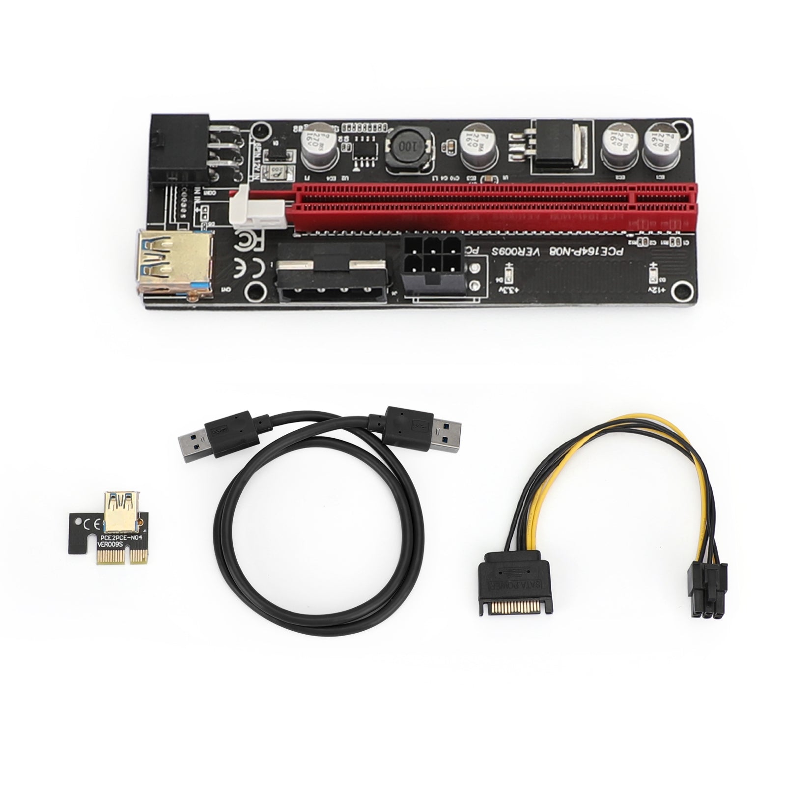 009S Plus PCIe Riser Card - PCI Express 1X to 16X Adapter with USB 3.0 Data Cable for Cryptocurrency Mining, GPU Expansion & PC Builds