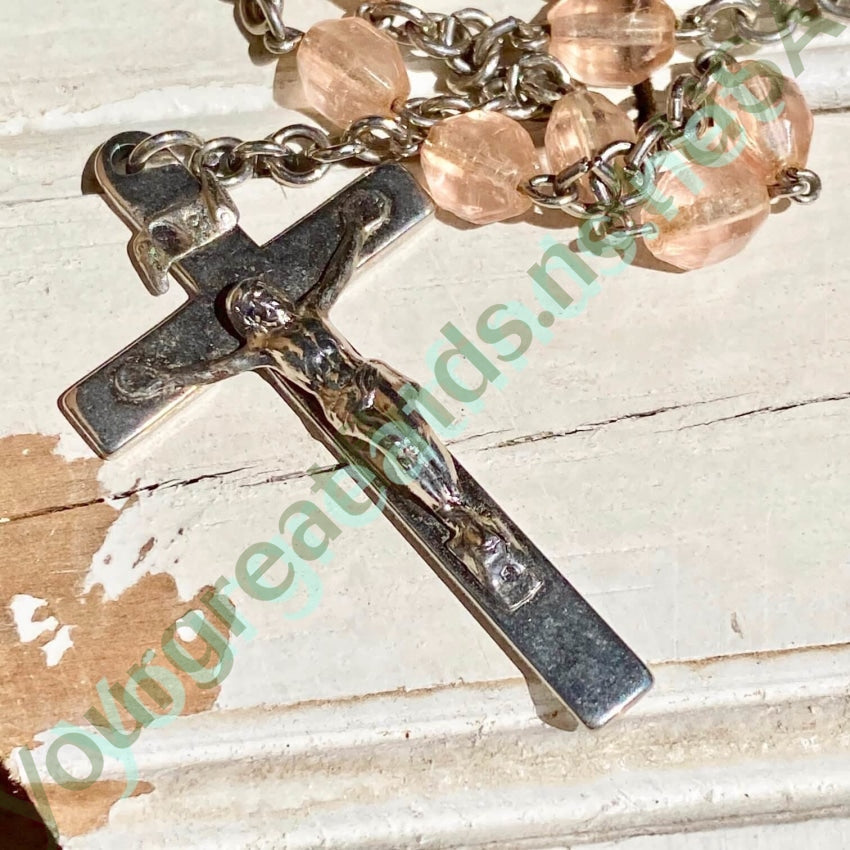Vintage French Rosary with Blush Pink Beads - Elegant Catholic Prayer Beads for Meditation, Gift & Religious Devotion - Perfect for Weddings, Baptisms & Spiritual Practices