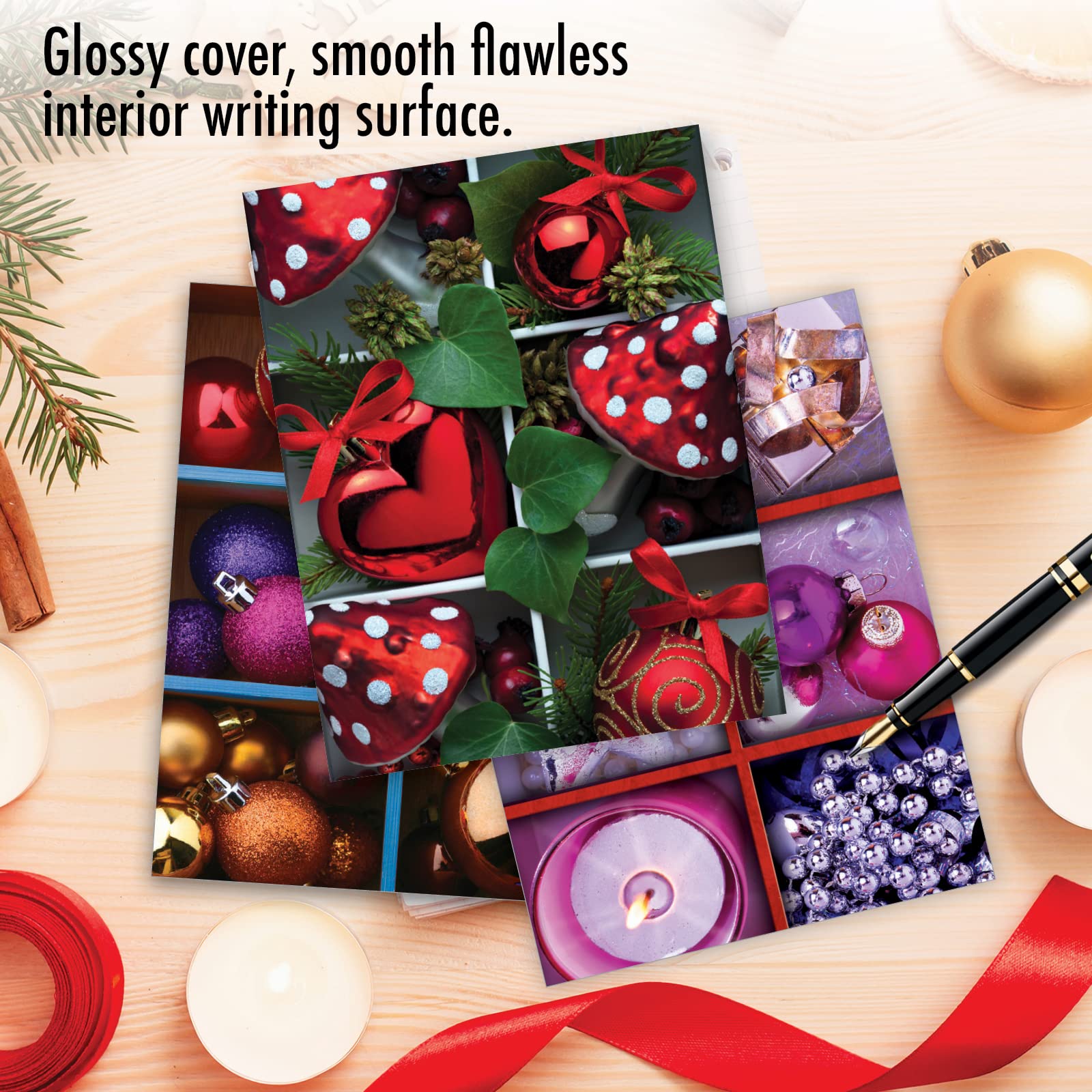 10 Beautiful Christmas Note Cards (4 x 5.12 Inch) - Holiday Greeting Cards with Ornament Photos, Boxed Set Includes Envelopes - Perfect for Christmas Gifts, Holiday Parties & Festive Home Decor