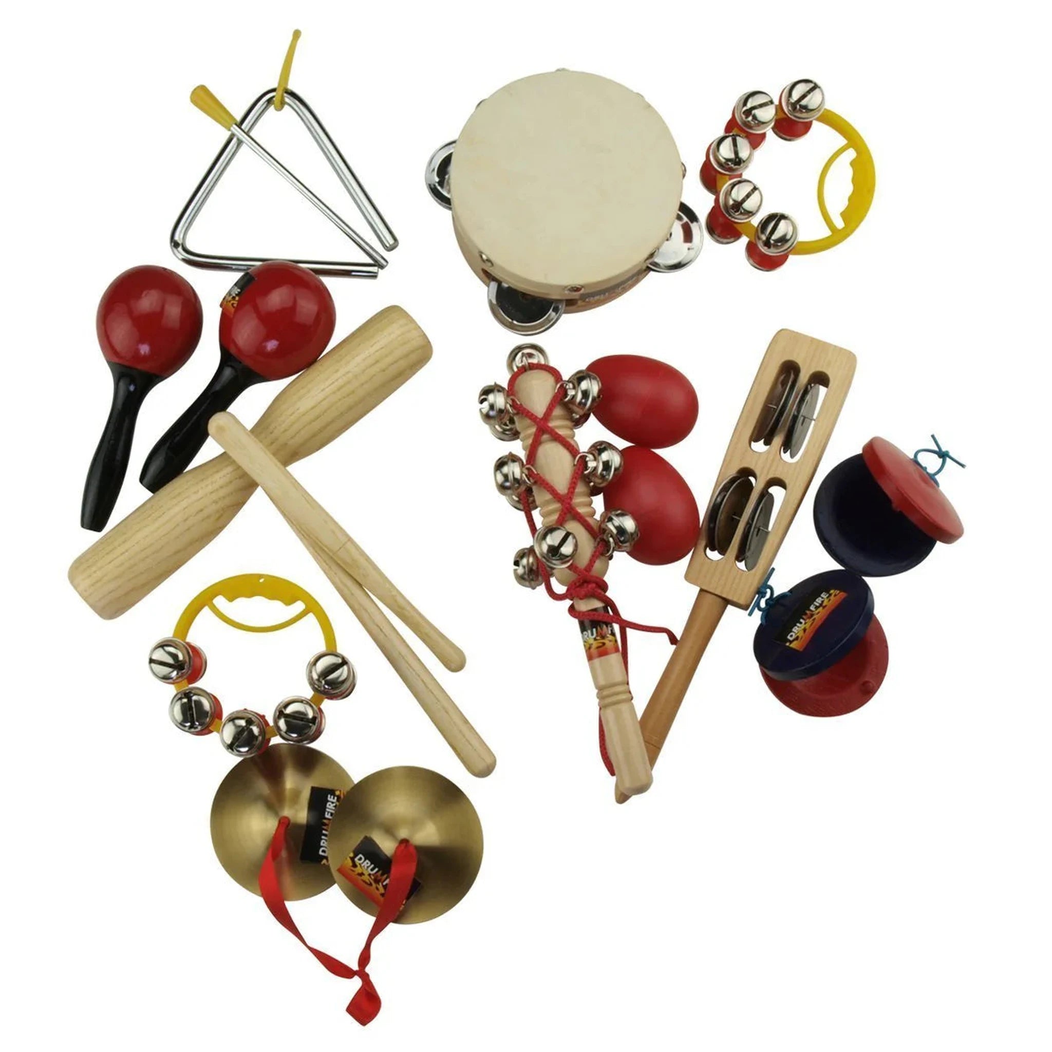 Drumfire 10-Piece Hand Percussion Set with Plastic Carry Tub - Perfect for Music Class, Band Practice & Live Performances