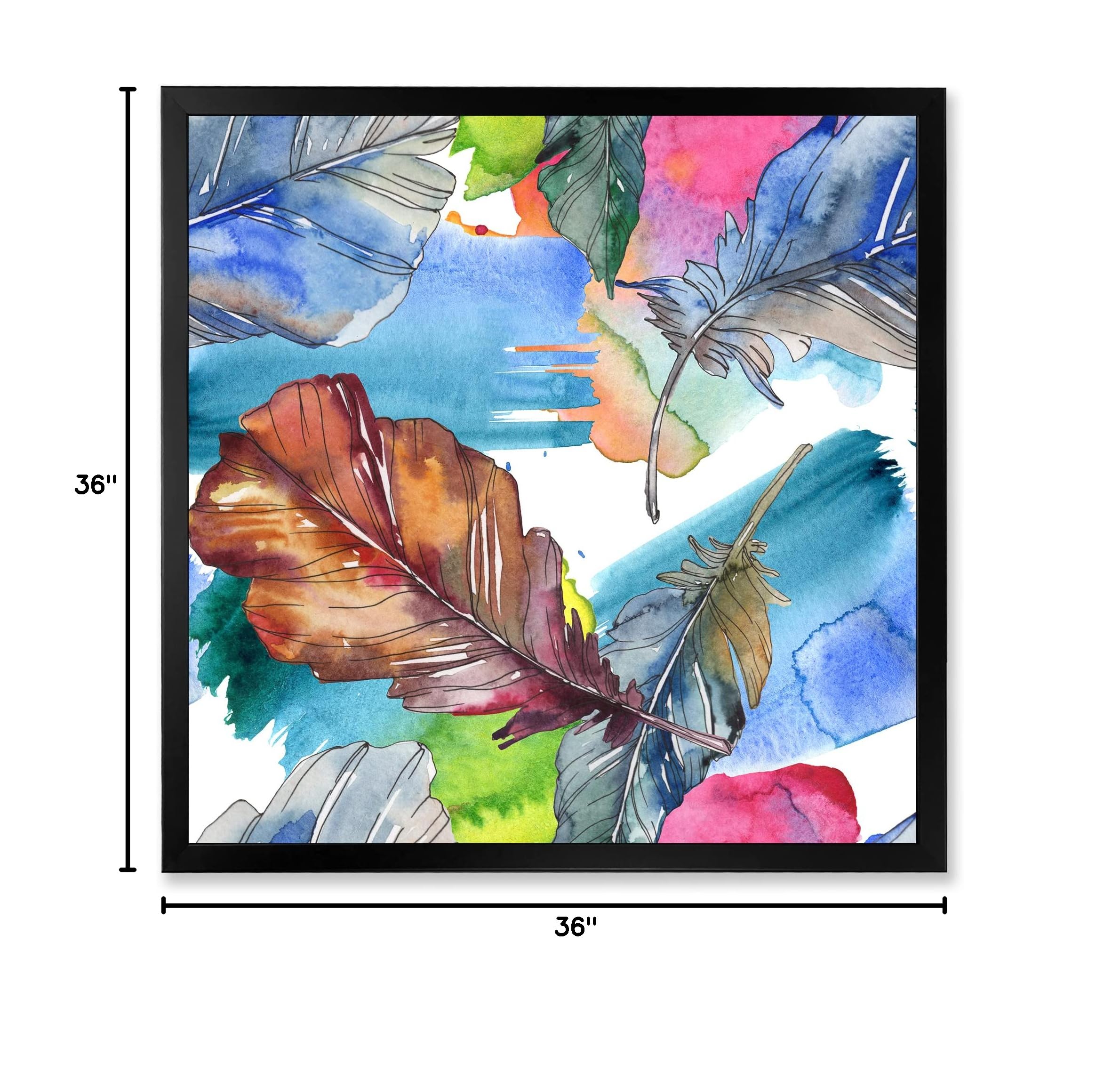 Blue and Pink Bird Feather Traditional Framed Wall Art - Elegant Home Decor for Living Room, Bedroom & Office