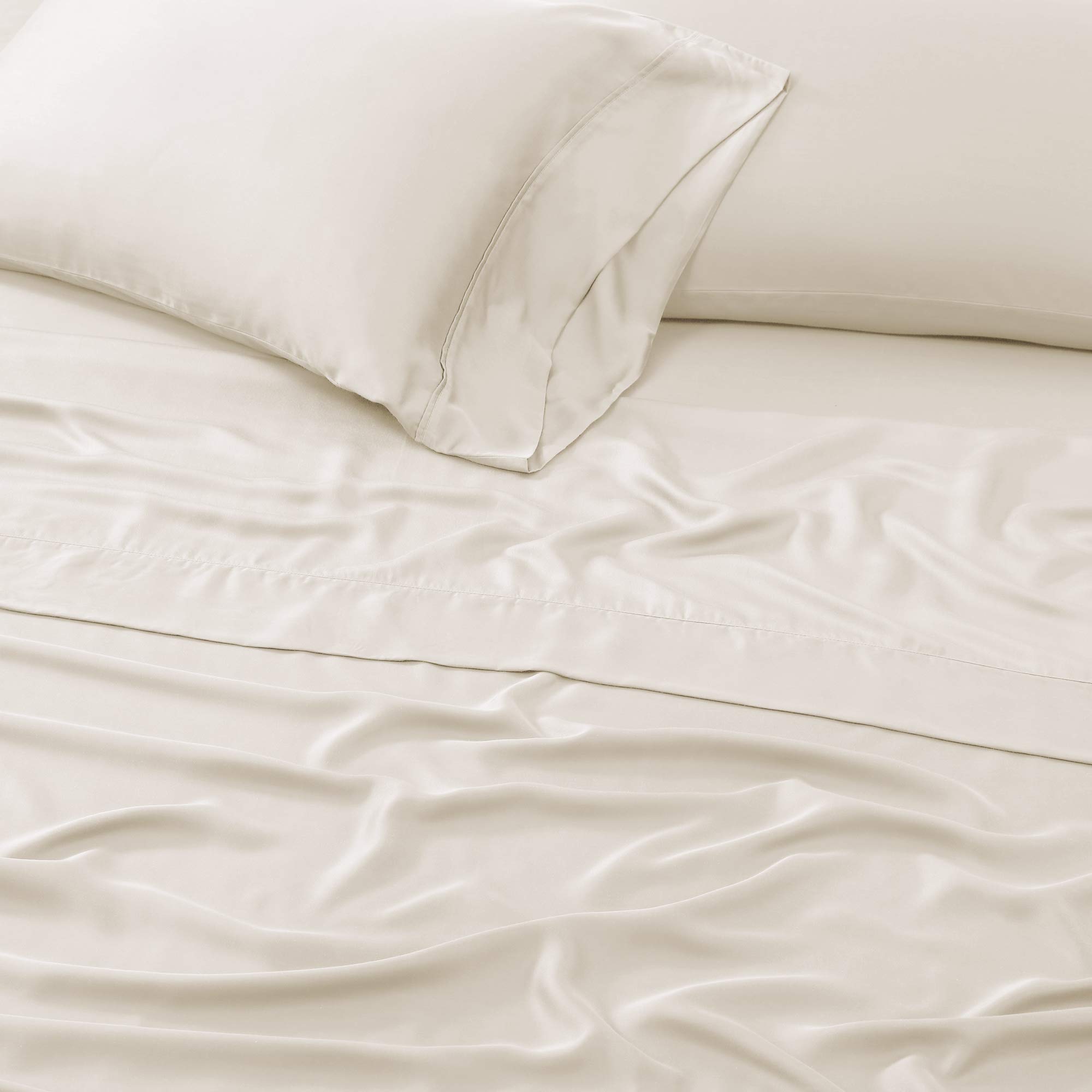 Valeron 100% Tencel Modal Sateen Woven King Sheet Set - Luxuriously Soft, Breathable & Cooling Beech Tree Fiber Bedding - Ivory - Perfect for Hot Sleepers & All-Season Comfort