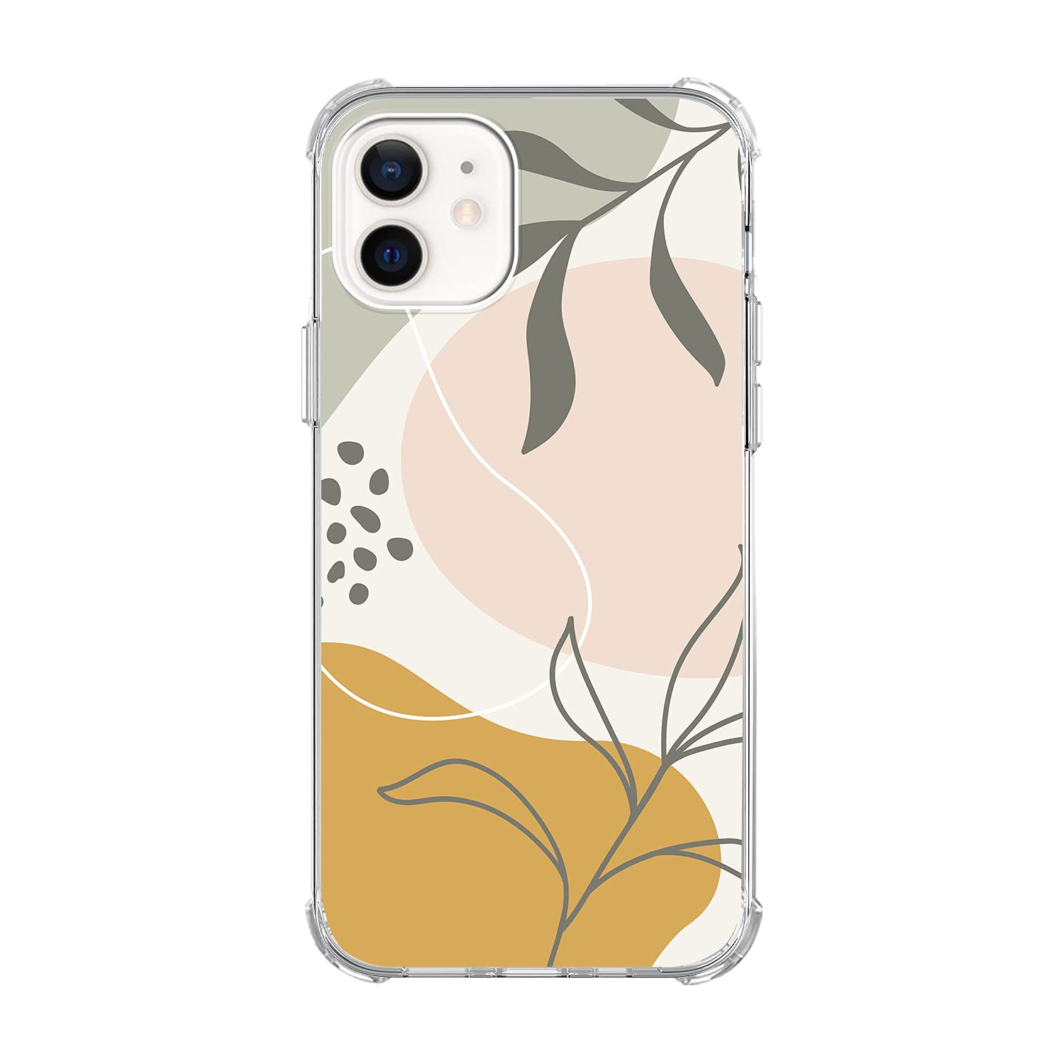 Boho Pink & Yellow Moon Plant Silicone Case for iPhone 11 Pro - Aesthetic Abstract Branch Design TPU Bumper Cover for Women & Men - Perfect for Nature Lovers, Boho Fashion & Everyday Protection