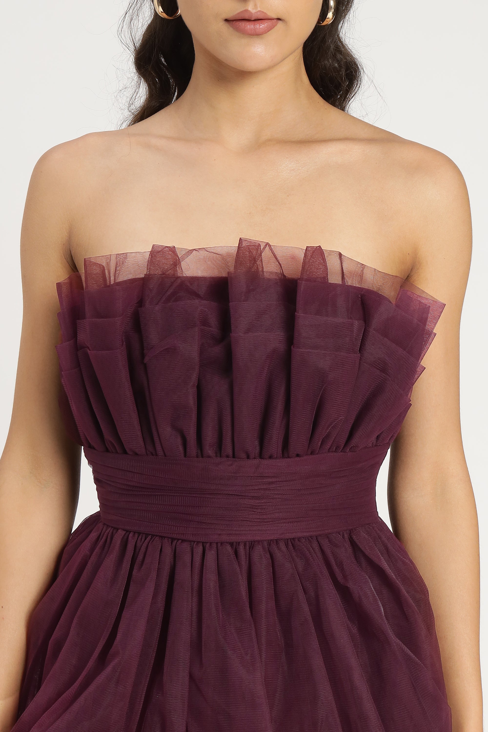 Natalia Elegant Plum Tulle Maxi Dress for Women - Perfect for Weddings, Prom, and Evening Parties