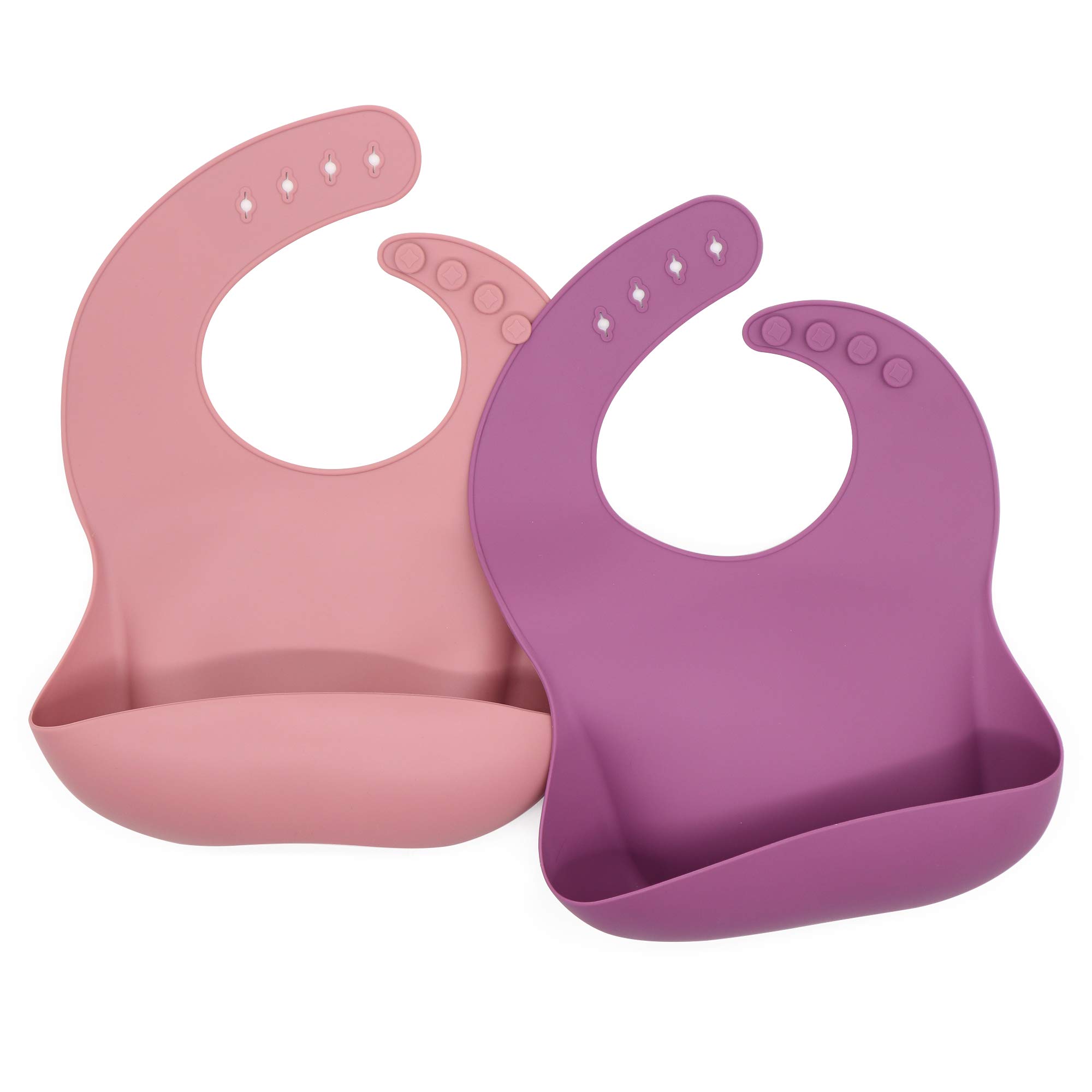 Premium Silicone Baby Bibs with Food Catcher - Soft, Waterproof & Adjustable for Girls & Boys (6-36 Months) - 2 Pack Set - Perfect for Mealtime, Feeding & Mess-Free Learning