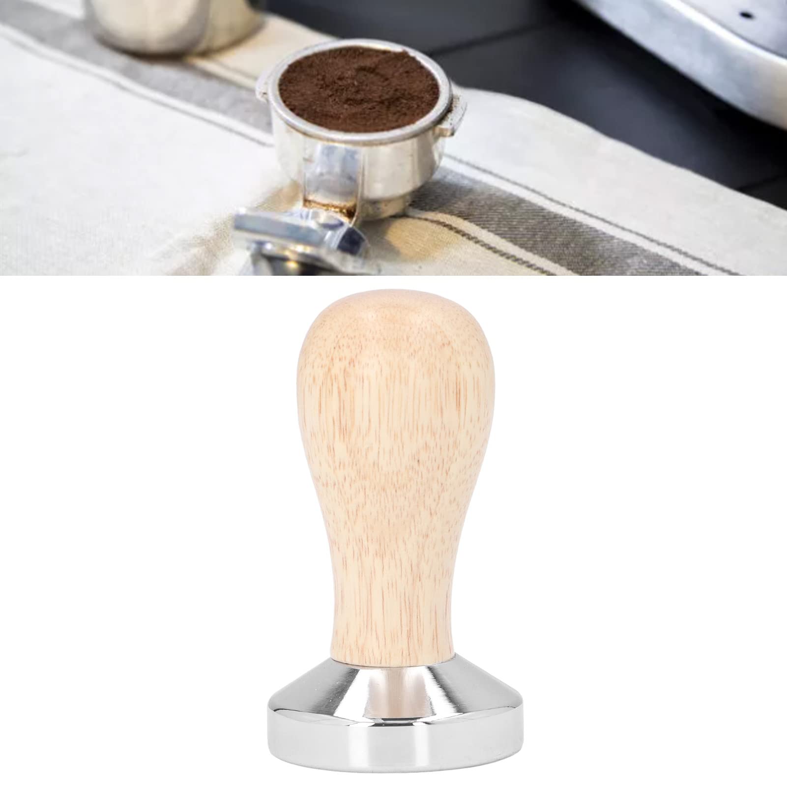 Premium 49mm Espresso Tamper - Stainless Steel Coffee Press with Wooden Handle, Flat Base for Perfect Espresso Extraction - Ideal for Home Baristas & Coffee Shops