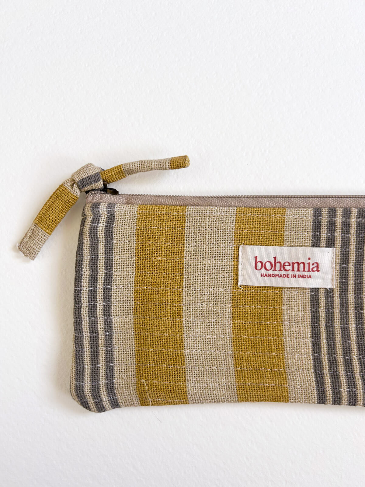 Jaipur Stripe Pencil Case - Handmade Indian Yellow Stationery Organizer for School, Office & Travel | Perfect for Students, Artists & Professionals