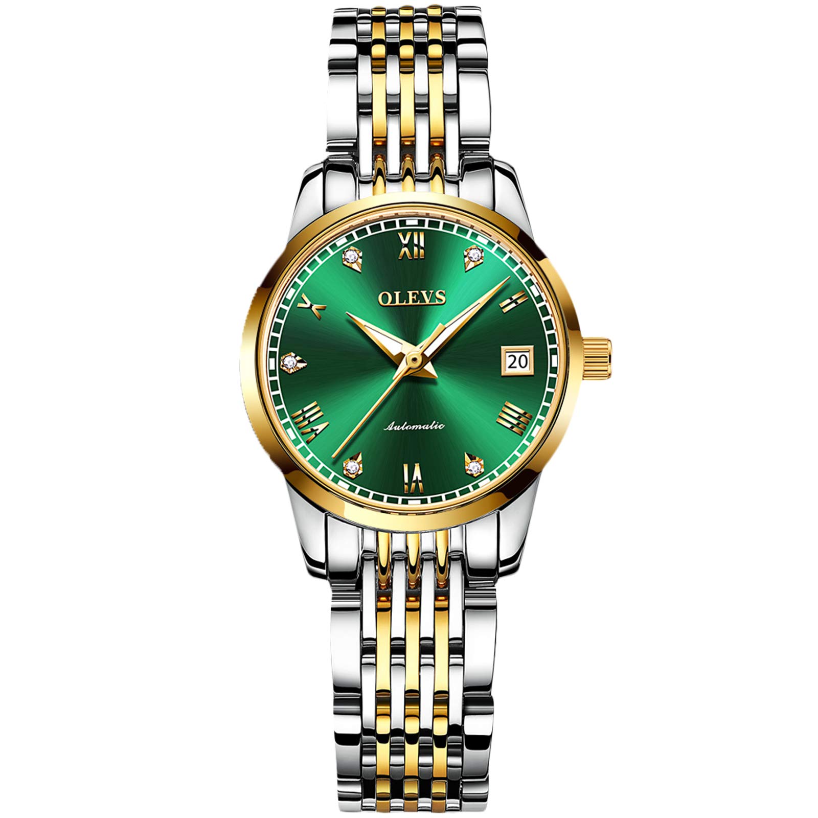 RORIOS Women's Automatic Self-Winding Mechanical Watch with Stainless Steel Band, Date Display & Luminous Hands - Elegant Dress Watch for Business, Party & Everyday Wear