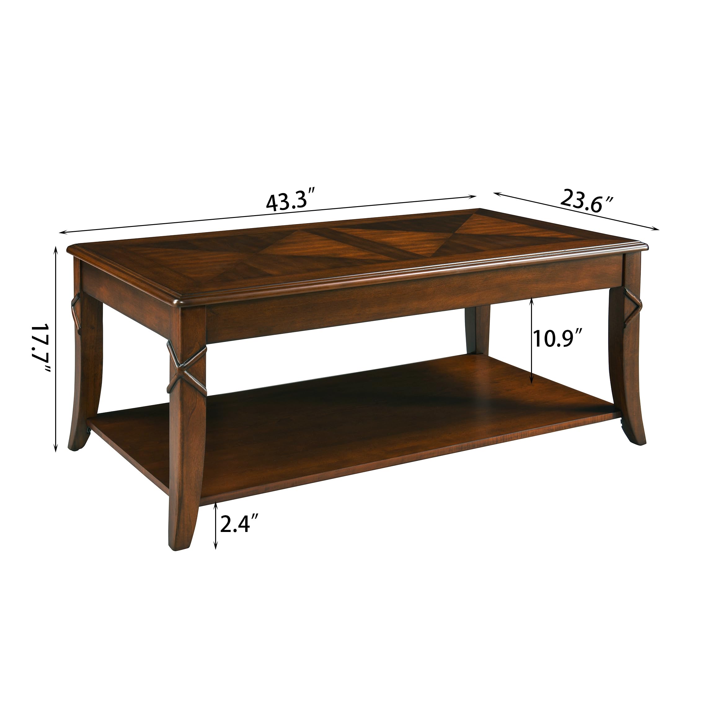 Mid-Century Modern Coffee Table Set with Storage Shelf - 2-Piece Solid Wood Living Room Furniture (Coffee Table & End Table) in Cherry Walnut Finish - Perfect for Small Spaces, Apartments and Cozy Home Decor - KFZ-DR200-2