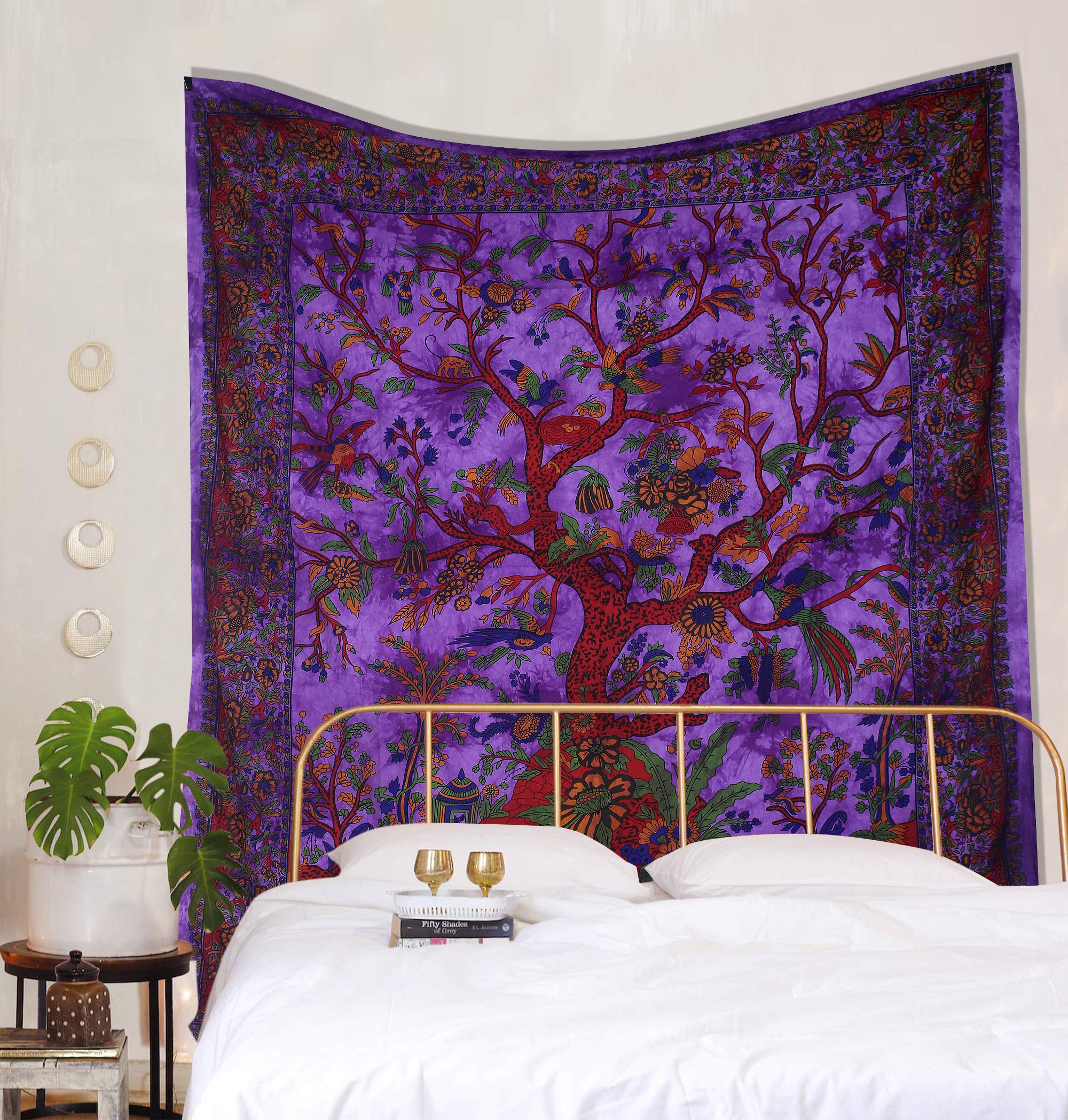 Purple Tree of Life Tapestry - Hippie Wall Decor & Bedspread for Bedroom