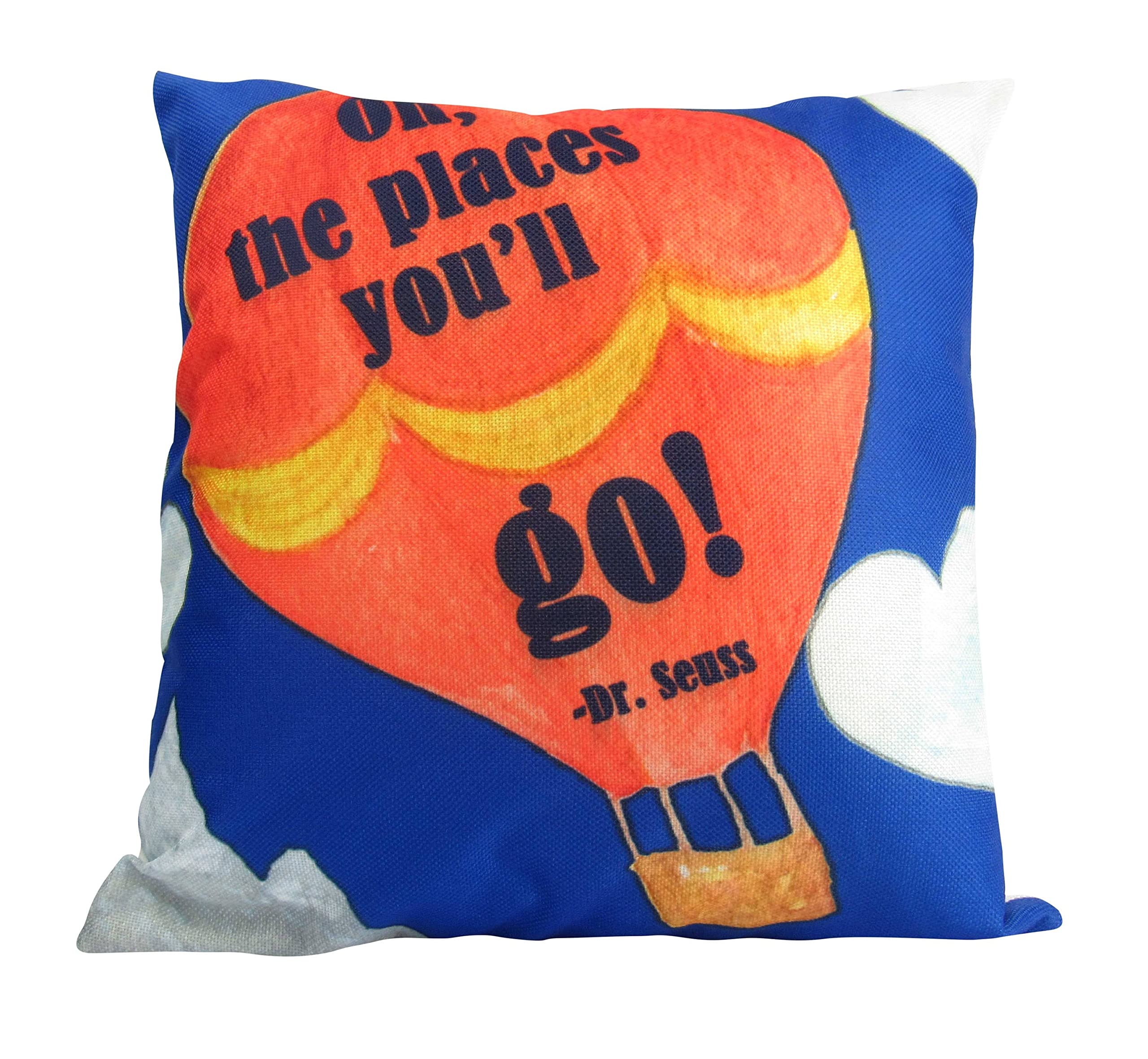 Dr Seuss The Places You'll Go Pillow Cover - Inspirational Throw Pillow for Home Decor, Kids Room, Teacher Gift & Thank You Present | Perfect for Nursery, Classroom & Cozy Living Room Decor