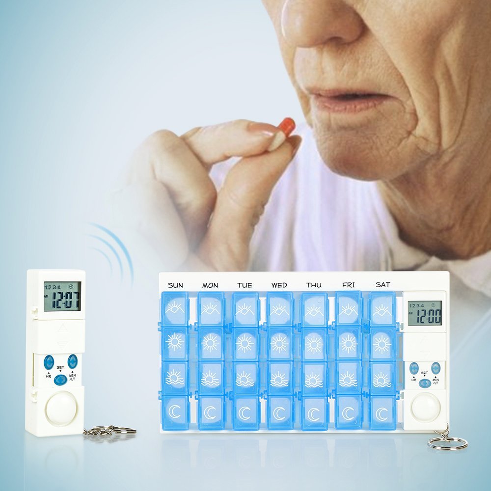 Cisixin Weekly Pill Organizer - 7 Day Digital Pill Box with 28 Compartments & 4 Alarm Timers | Perfect for Medication Management, Travel, and Daily Health Routine