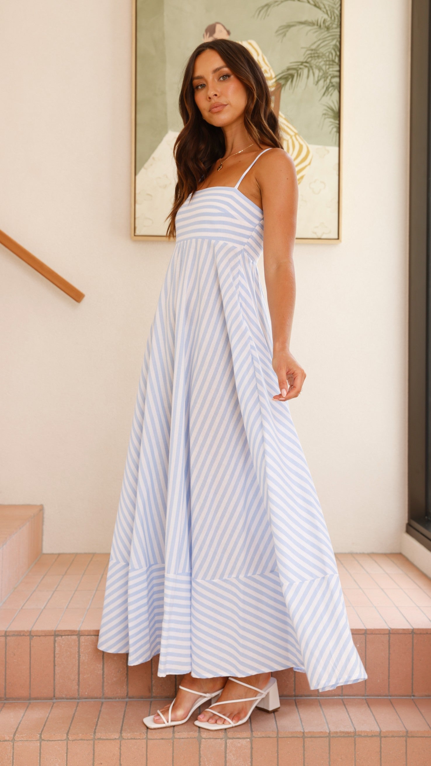 Kaethe Maxi Dress Baby Blue Stripes - Flowy Summer Beach Dress for Women, Boho Chic Vacation Outfit, Perfect for Pool Parties & Tropical Getaways