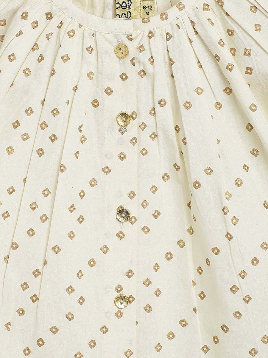 Baby Girl Bandhani Printed Jhabla Set Cream - Traditional Indian Ethnic Outfit for Infants & Toddlers - Perfect for Festivals, Weddings & Special Occasions
