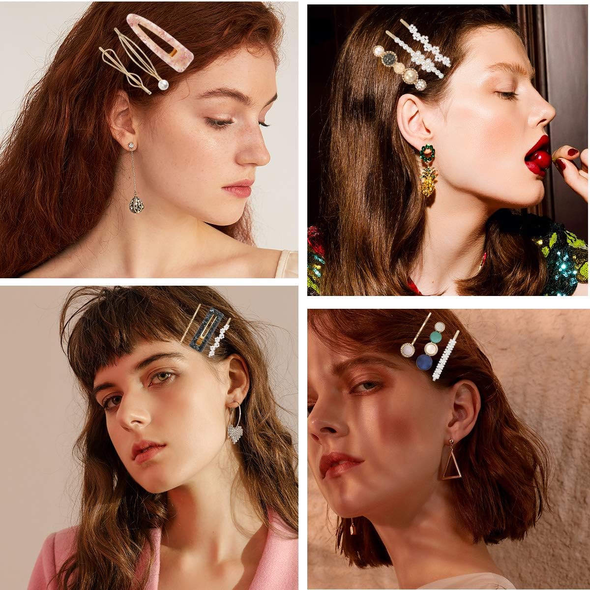 20 PCS Macaron Pearl Acrylic Resin Hair Clips Set - Cute Boho Hair Barrettes & Bobby Pins for Women & Girls - Fashion Hair Accessories for Wedding, Party, Daily Styling & Gift Giving