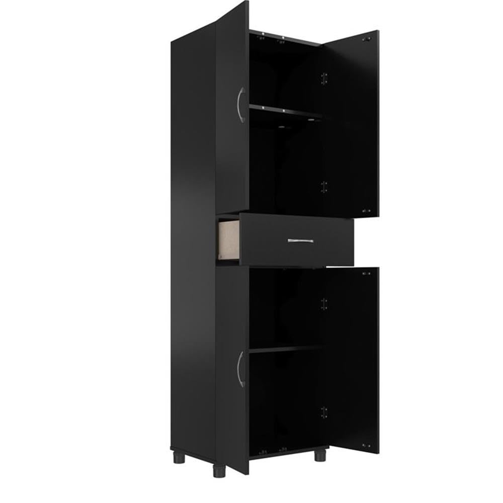 Pemberly Row Mid-Century Modern Storage Cabinet with Drawer - Black Wooden Dresser for Bedroom, Living Room & Office Organization