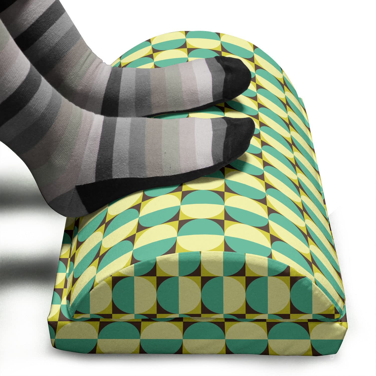 Ambesonne Geometric Foot Rest with Non-Slip Backing - Adjustable Ergonomic Memory Foam Leg Support for Office & Home - Cream Seafoam Design with Dichromatic Circles & Squares - Perfect for Work Desks, Gaming Chairs, and Relaxation