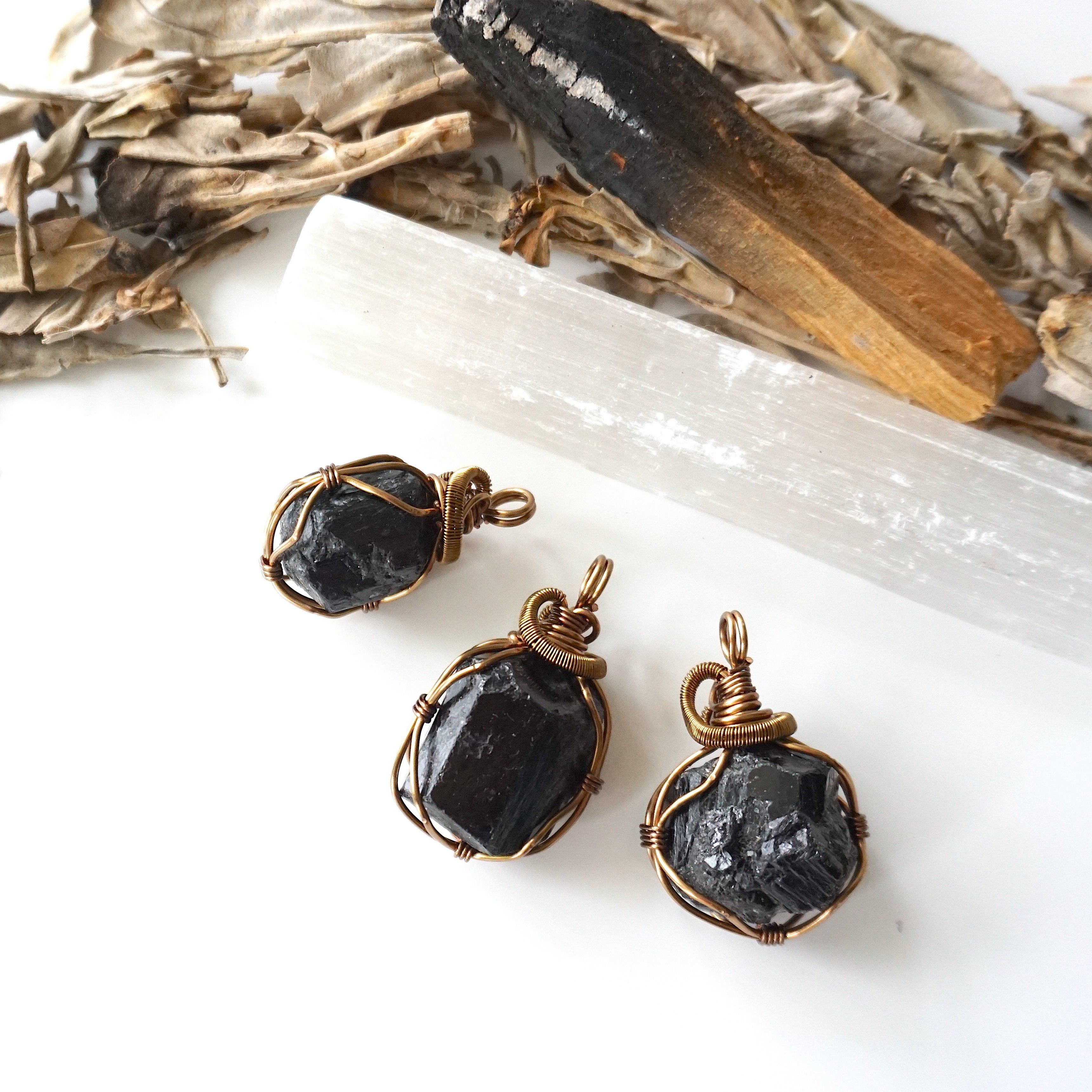 Raw Black Tourmaline Necklace with Antique Bronze Pendant - Natural Healing Crystal Jewelry for Protection, Grounding & Positive Energy | Perfect for Meditation, Yoga & Spiritual Gifts