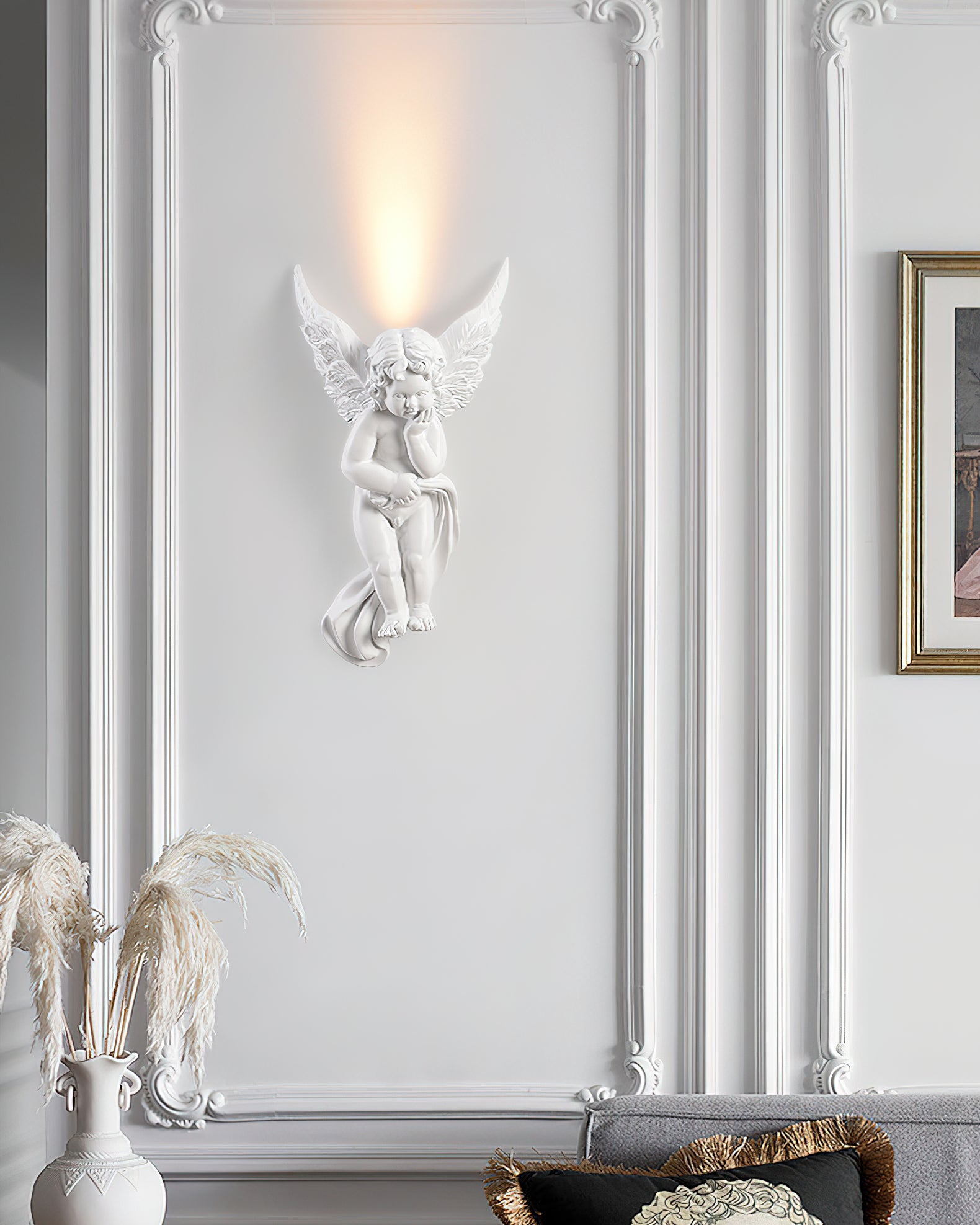 Angel Resin Wall Lamp - Elegant Decorative Lighting for Bedroom, Living Room & Hallway - Perfect for Home Decor & Ambient Lighting