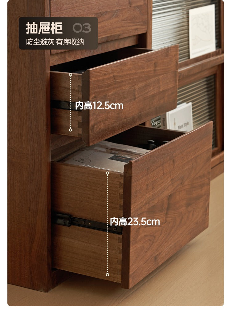 Solid Black Walnut Wood Bookshelf - Low Profile Wall Mounted or Floor Standing Cabinet for Living Room, Bedroom & Home Office Storage