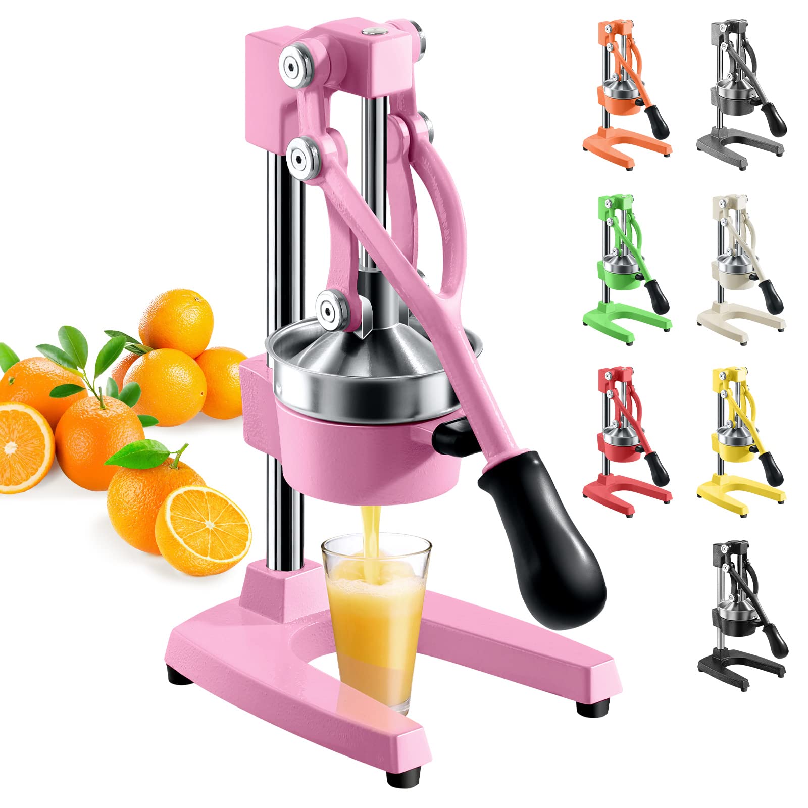 Stainless Steel Manual Citrus Juicer Press - Heavy Duty Orange, Lemon & Lime Squeezer - Easy Clean Hand Juicer for Fresh Juice - Professional Grade 16 Inch Pink Fruit Juicer - Perfect for Home Bars, Restaurants & Healthy Juicing