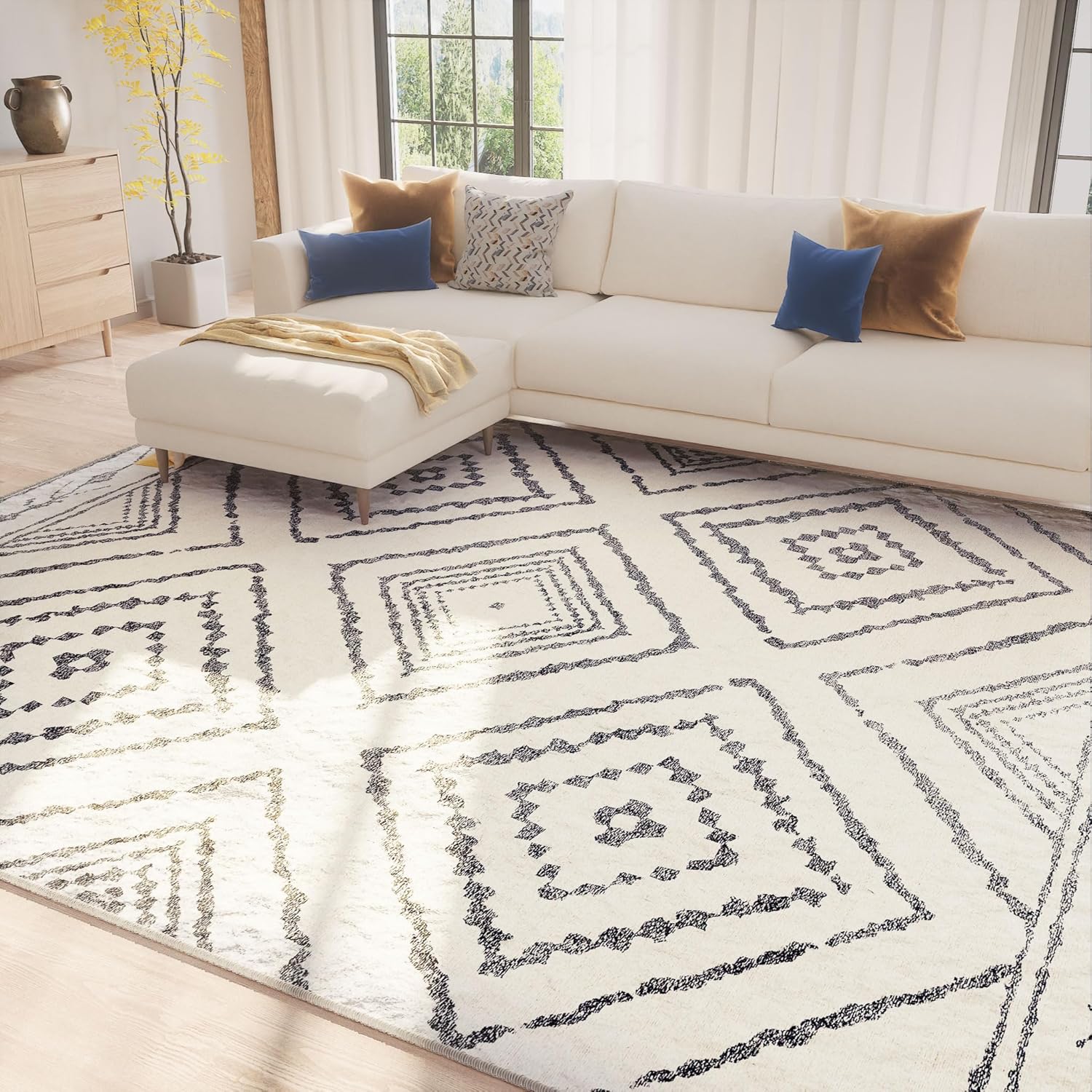 Selma Custom Washable Rugs - Yellow Brown Multi-Color Printed Carpet Runner for Living Room, Bedroom & Entryway | Machine Washable Non-Slip Floor Mat
