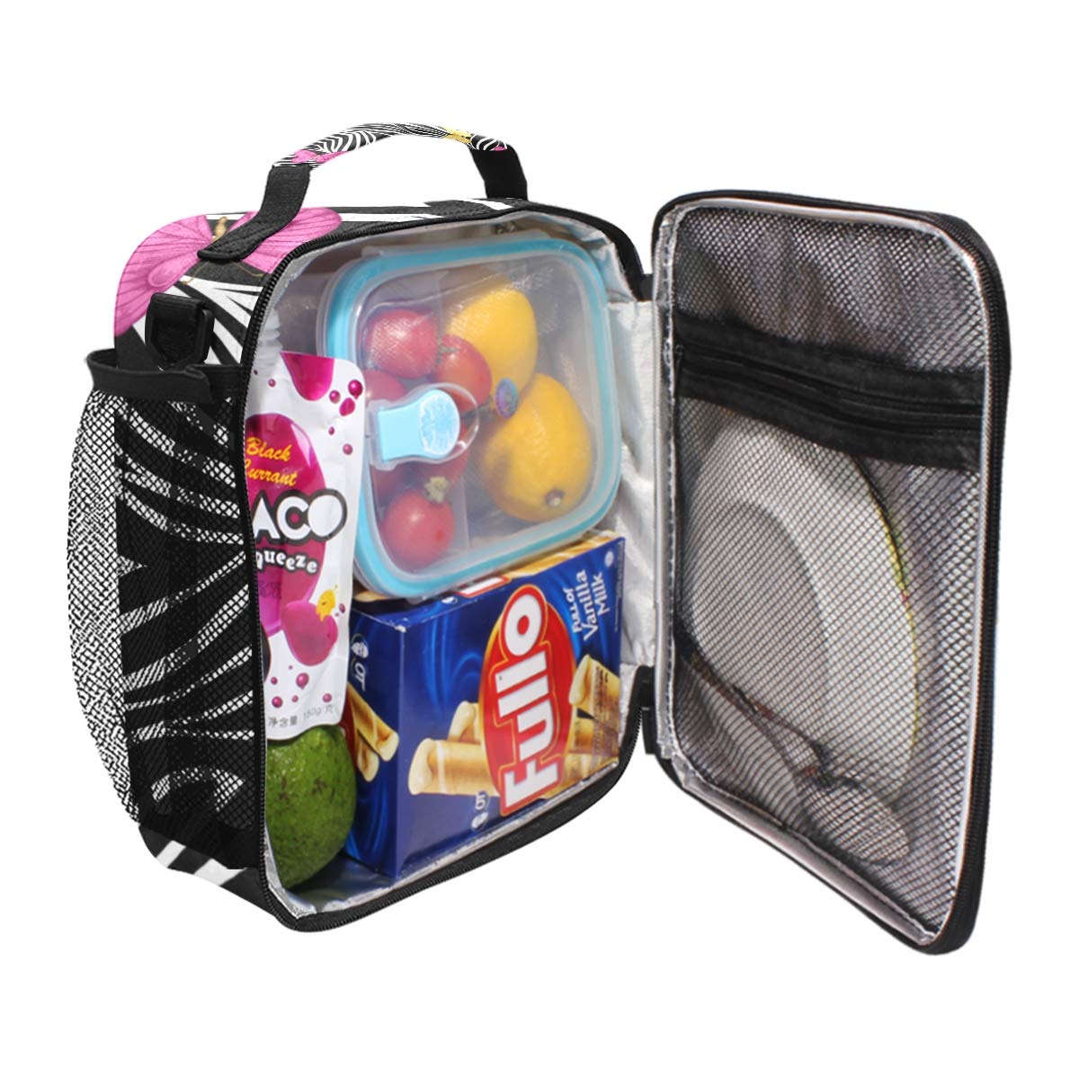 Zebra Print Insulated Lunch Bag with Shoulder Strap - Cute Butterfly Design Cooler Tote for Kids, Women & Men - Perfect for School, Work, Picnics & Outdoor Activities