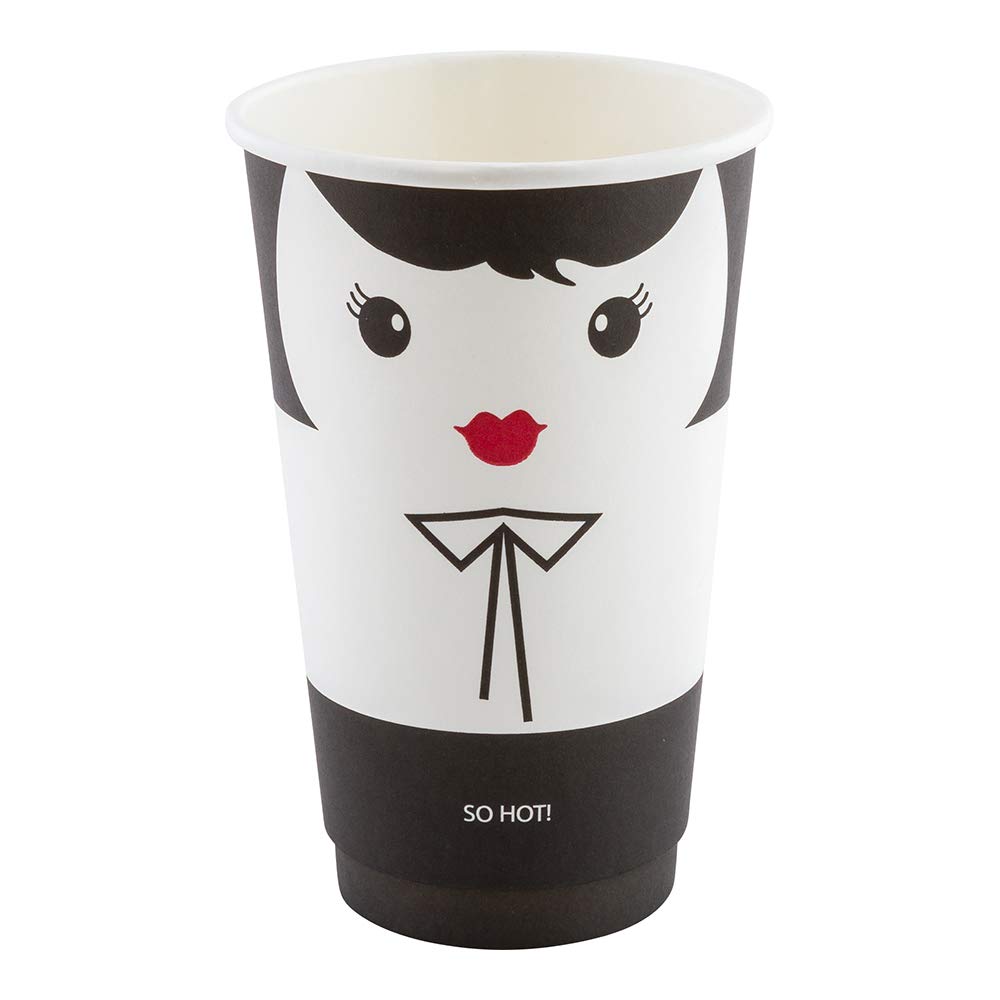 16oz Disposable Paper Coffee Cups - Leakproof & Insulated Hot Drink Cups with Matching Lids (Sold Separately) | Eco-Friendly Recyclable Black & White Design for Restaurants, Cafes & Office Break Rooms