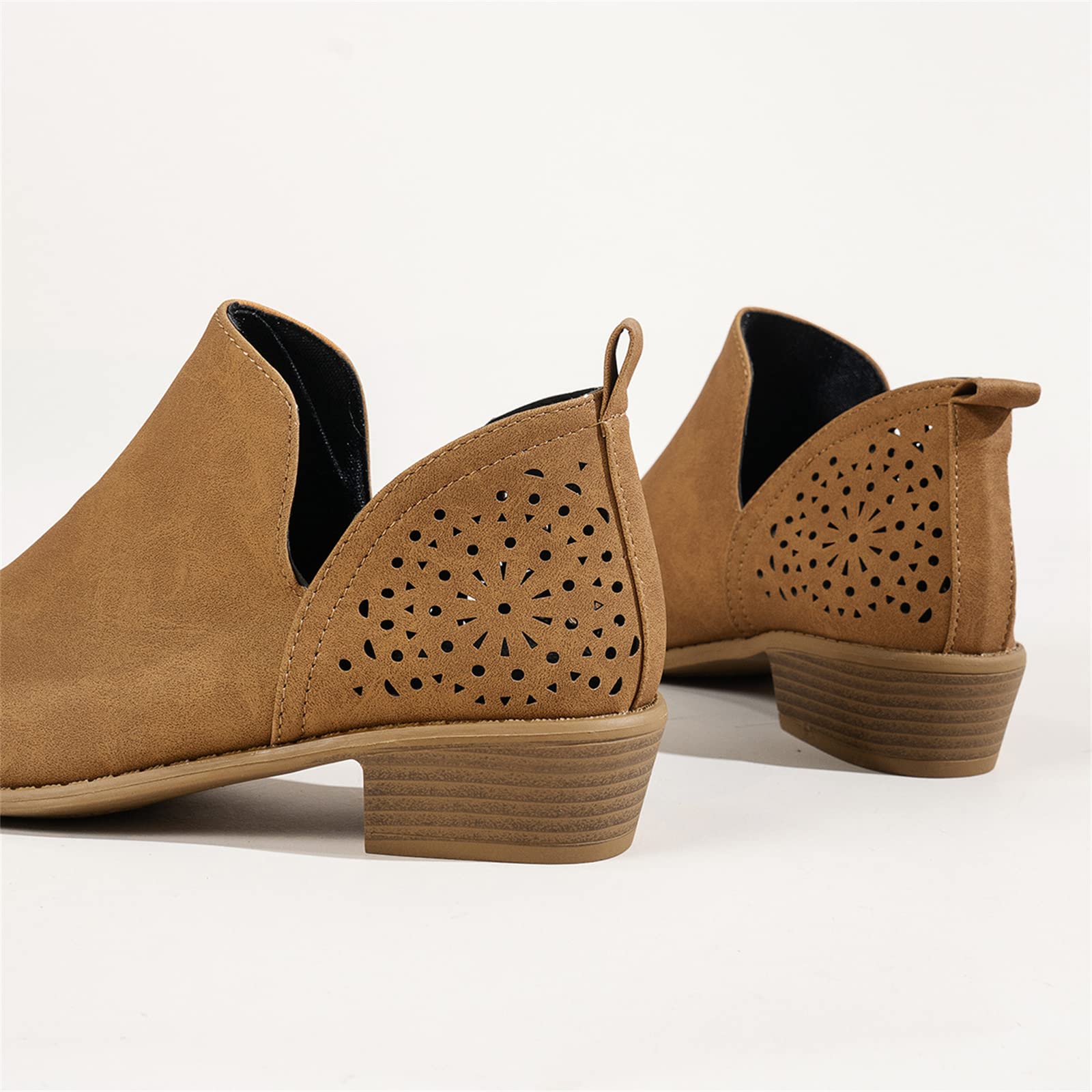 Lausiuoe Women's Ankle Booties - Low Heel Cutout Block Chunky Heel Slip On Fashion Boots for Casual & Dressy Outfits | Perfect for Office, Date Night & Fall/Winter Style