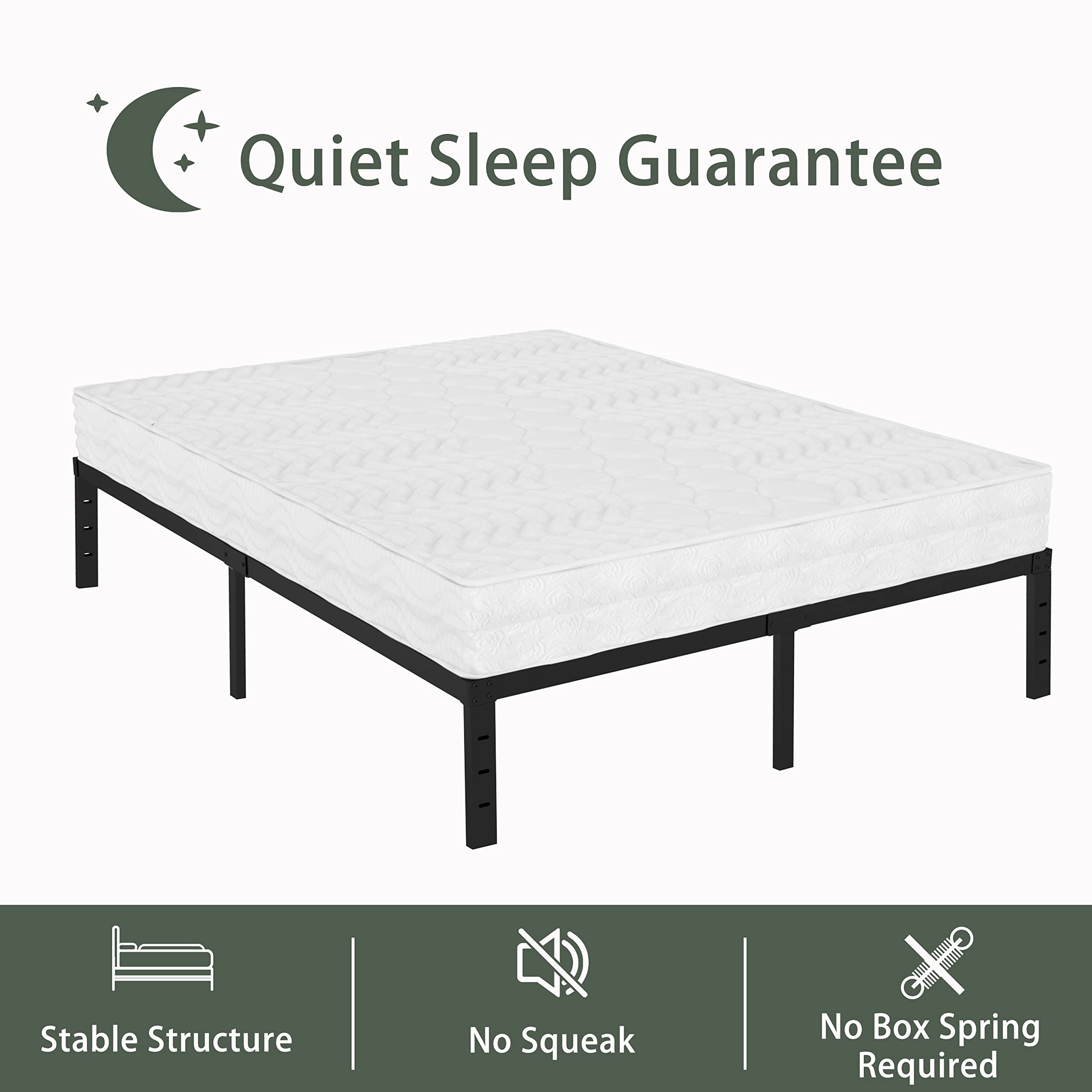14 Inch Queen Bed Frame Metal - Heavy Duty Platform Bed Frame Queen Size, No Box Spring Needed, Easy Assembly, Noise Free - Perfect for Bedroom, Guest Room, Dorm, Apartment