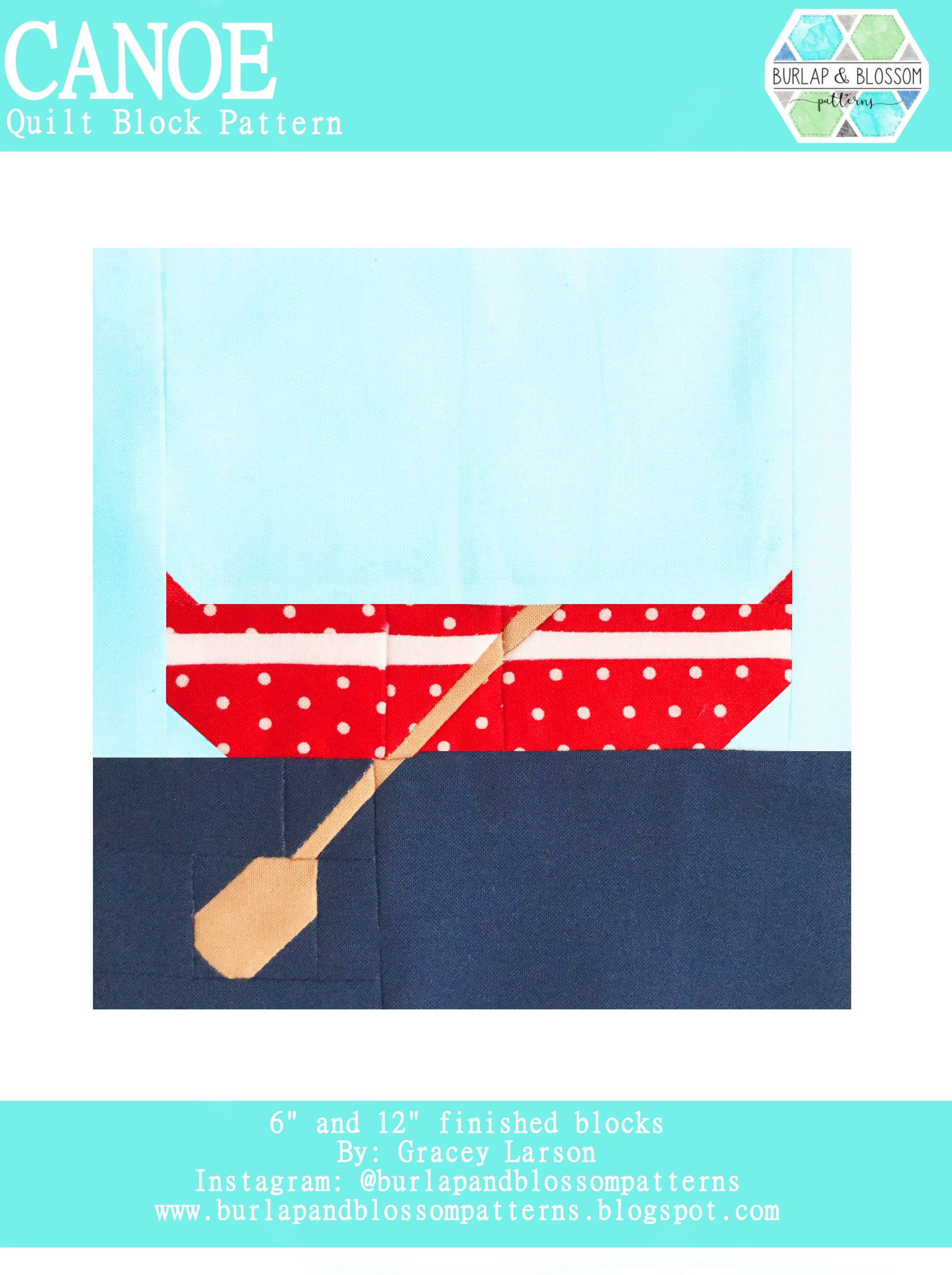 Burlap and Blossom Canoe Quilt Block Pattern - Digital Download PDF for DIY Quilting, Sewing Projects & Home Decor