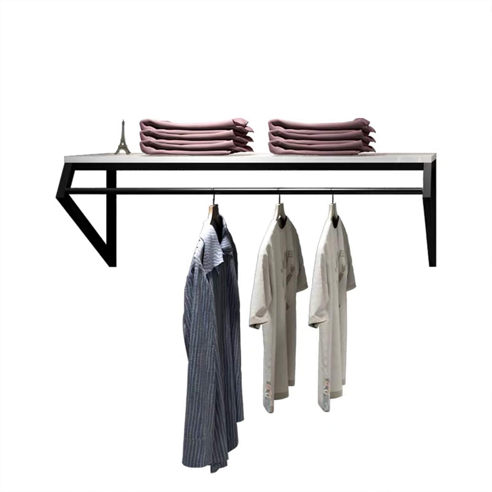 Modern Heavy Duty Metal Garment Rack with Wood - Wall Mounted Clothes Rail for Men's & Women's Clothing Store, Bathroom Towel Hanger - Black Square Tube (B-59 L) - Perfect for Retail Displays, Home Organization & Space-Saving Storage