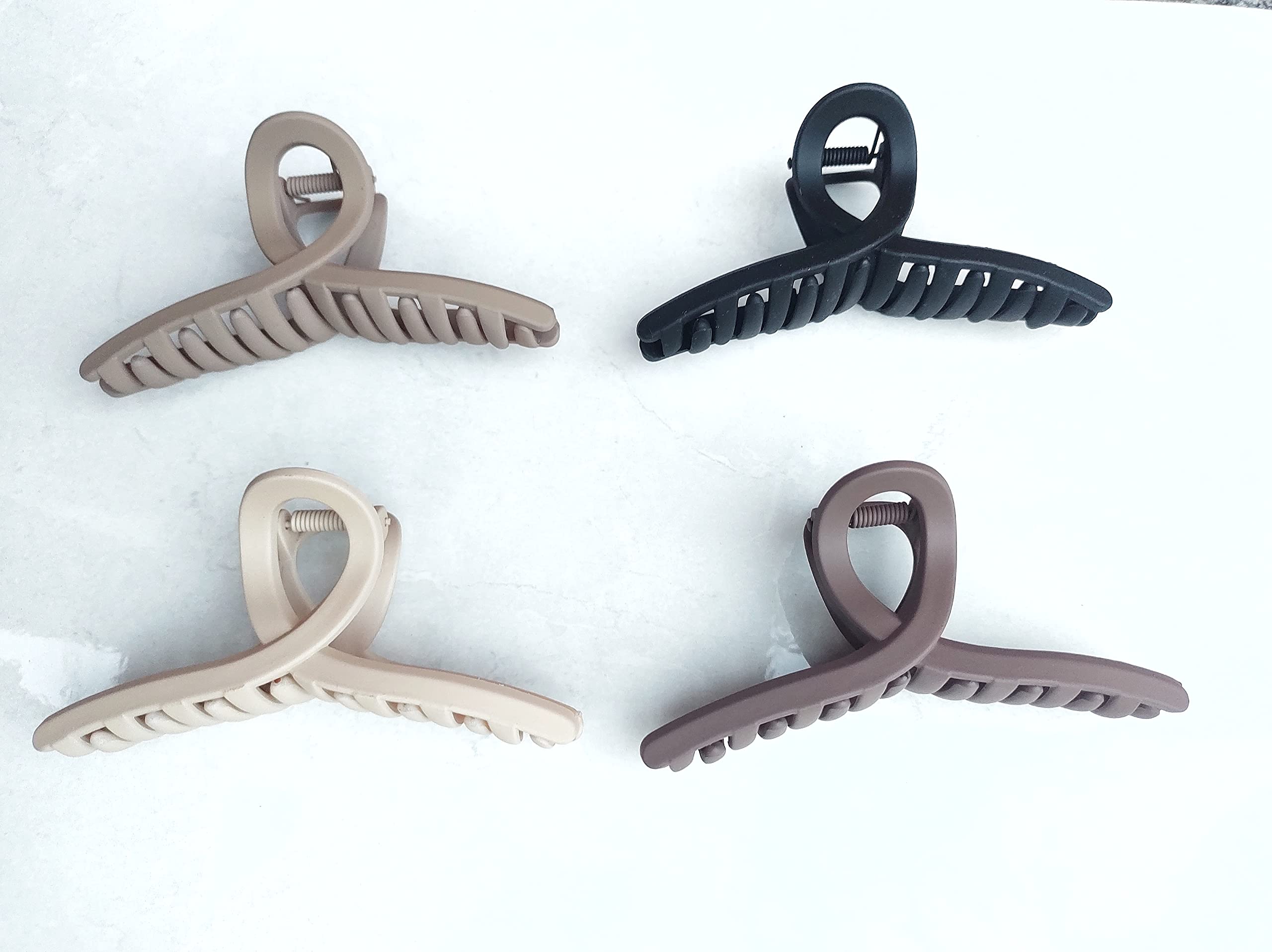 Pastel Matte Hair Claw Clips for Women - 4 Pack Korean Style Large Hair Clips for Thick & Thin Hair - Aesthetic Hair Accessories for Ponytail, Bun & Updo Hairstyles