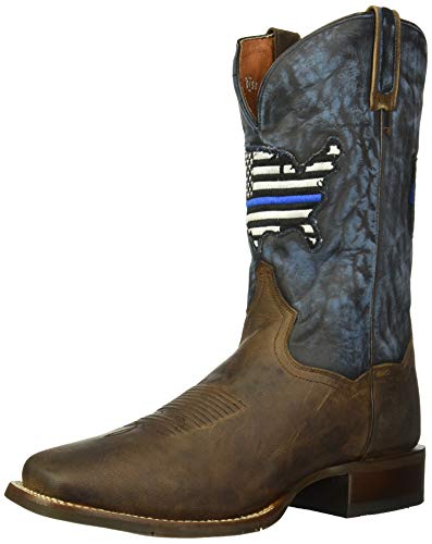 Dan Post Men's Thin Blue Line Square Toe Cowboy Boots - Western Style Leather Boots for Police Support, Country Music & Rodeo Events