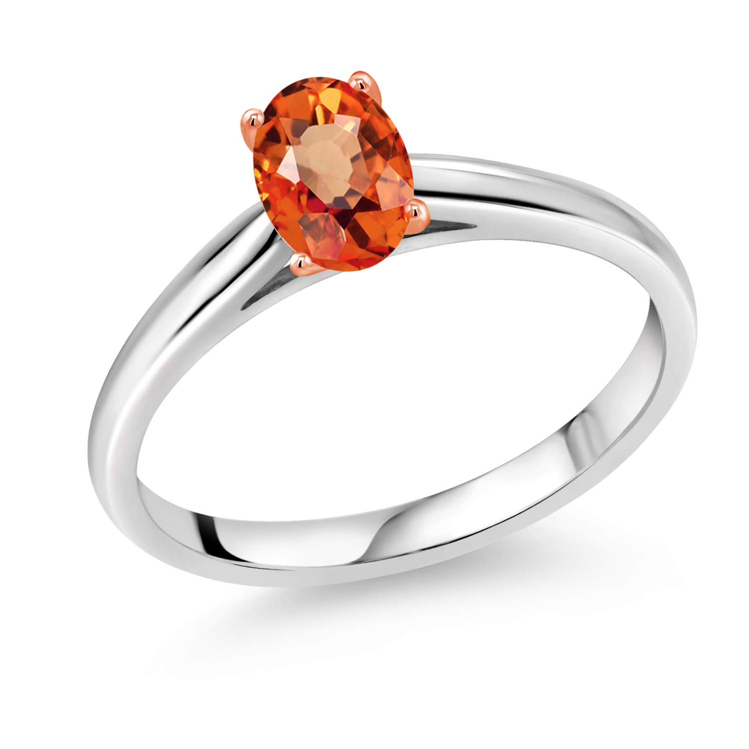 0.55 Ct Natural Orange Sapphire Ring in 925 Sterling Silver & 10K Rose Gold Prongs - Elegant Birthstone Jewelry for Women - Perfect for Anniversary, Engagement & Everyday Wear